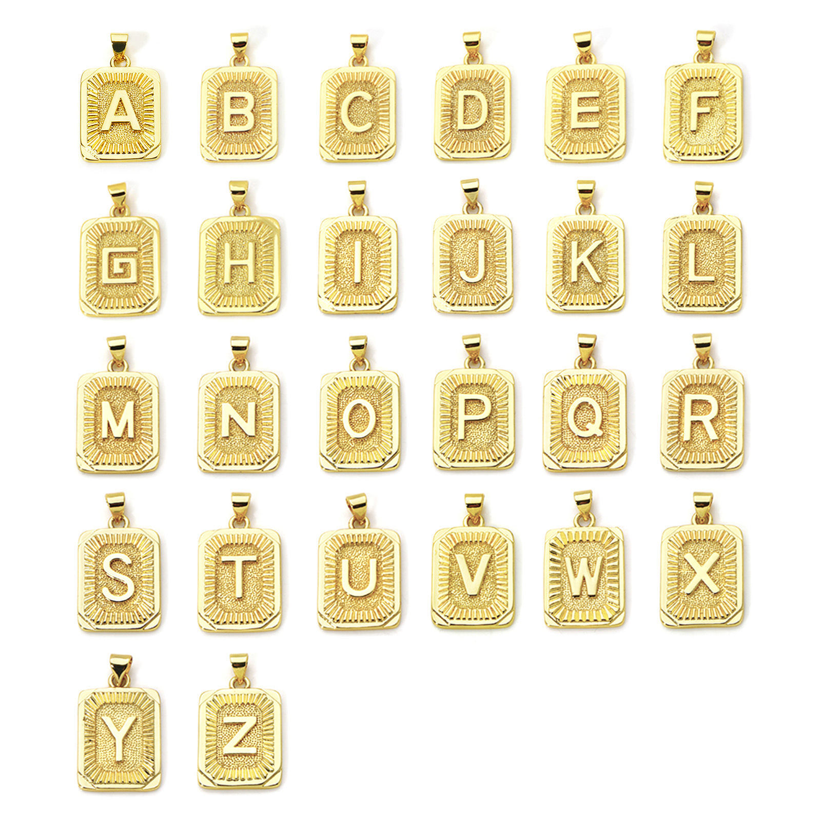Image de 2 Pcs Pendentif Breloque Respectueux de la Nature en Laiton Plaqué Or Véritable 18K Rectangle Alphabet Initial/ Lettre Majuscule Message " A-Z " 27mm x 16mm