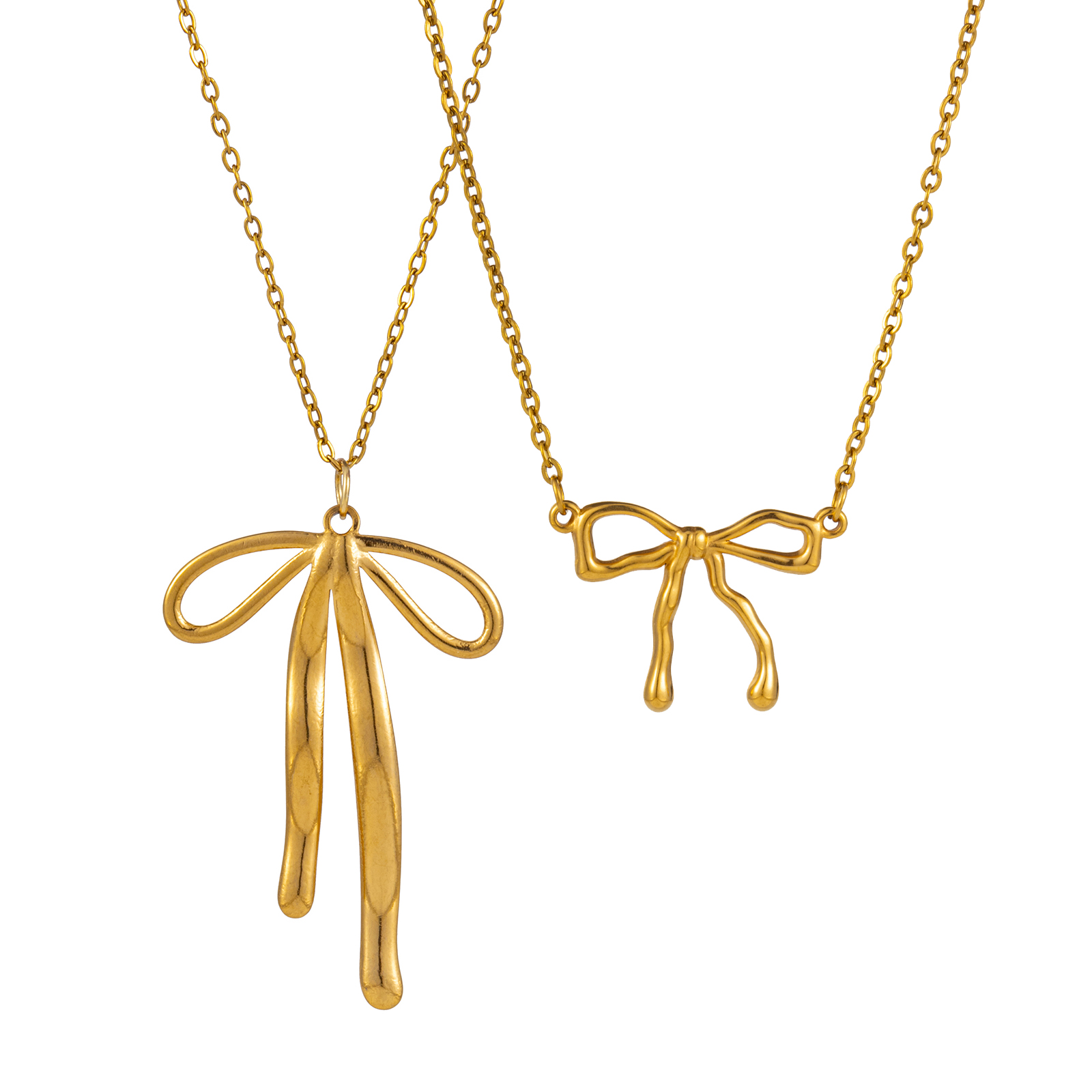 Picture of Eco-friendly Vacuum Plating Dainty Trendy 304 Stainless Steel Link Cable Chain Bowknot Pendant Charm Necklace For Women Gift