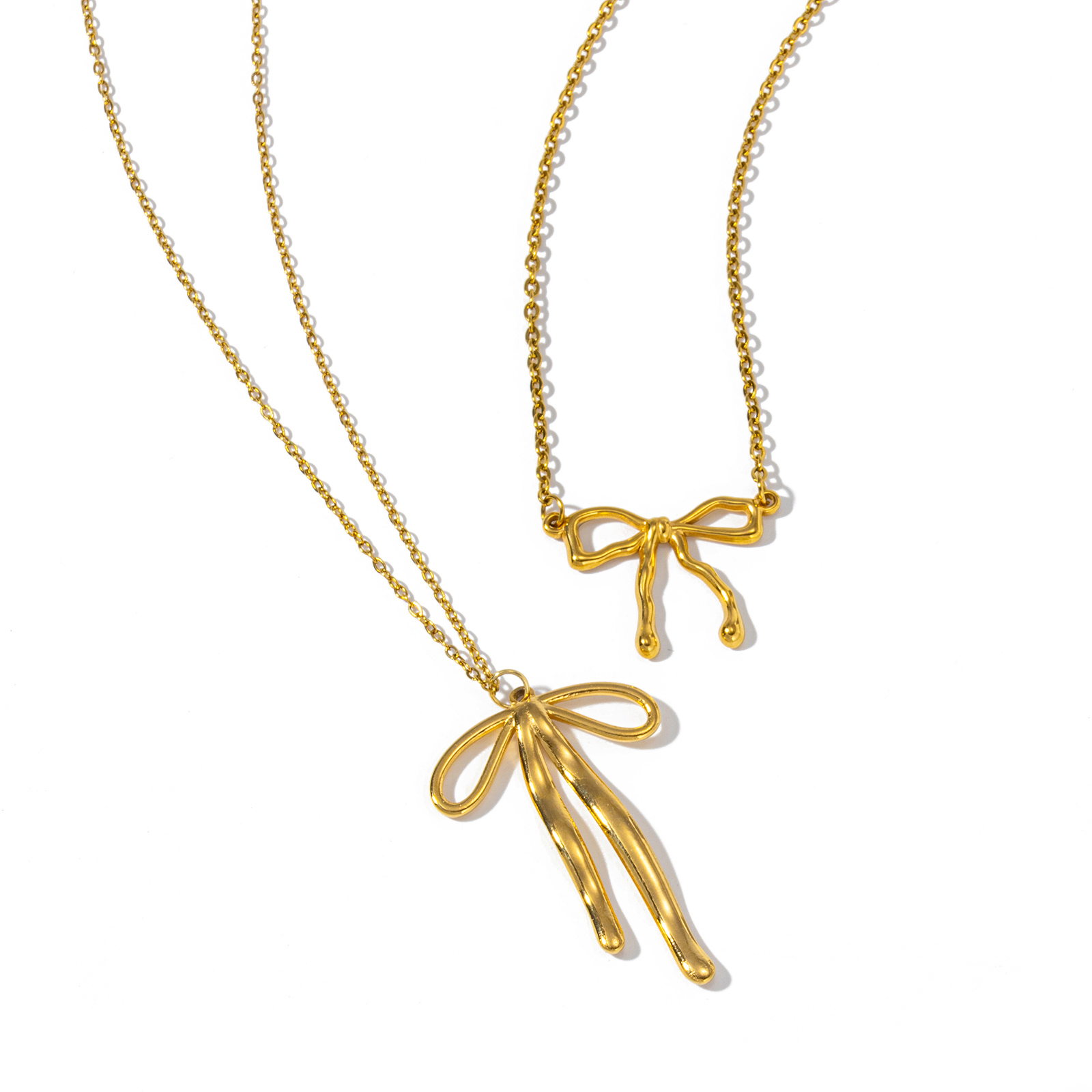 Picture of Eco-friendly Vacuum Plating Dainty Trendy 304 Stainless Steel Link Cable Chain Bowknot Pendant Charm Necklace For Women Gift