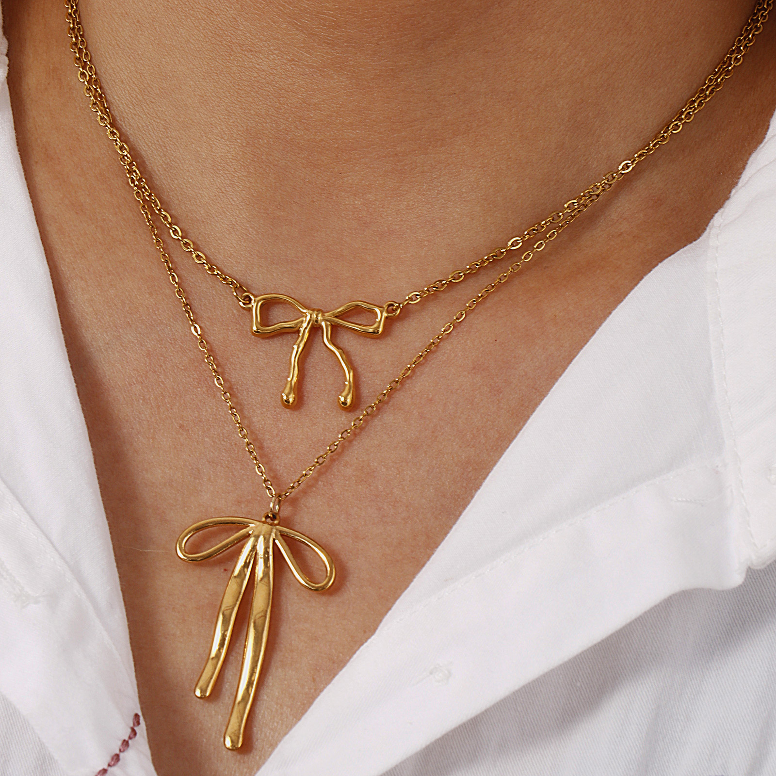 Picture of Eco-friendly Vacuum Plating Dainty Trendy 304 Stainless Steel Link Cable Chain Bowknot Pendant Charm Necklace For Women Gift