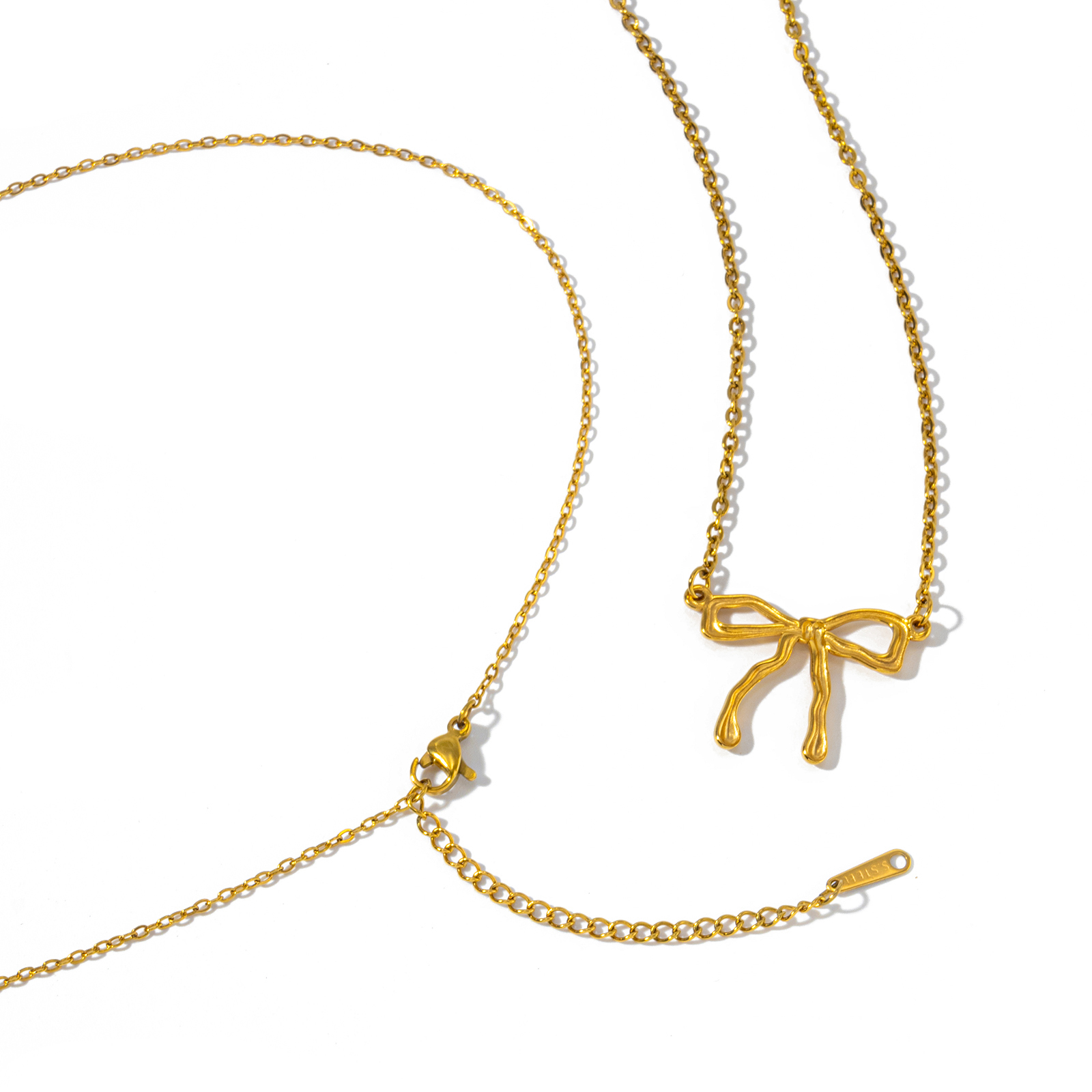 Picture of Eco-friendly Vacuum Plating Dainty Trendy 304 Stainless Steel Link Cable Chain Bowknot Pendant Charm Necklace For Women Gift