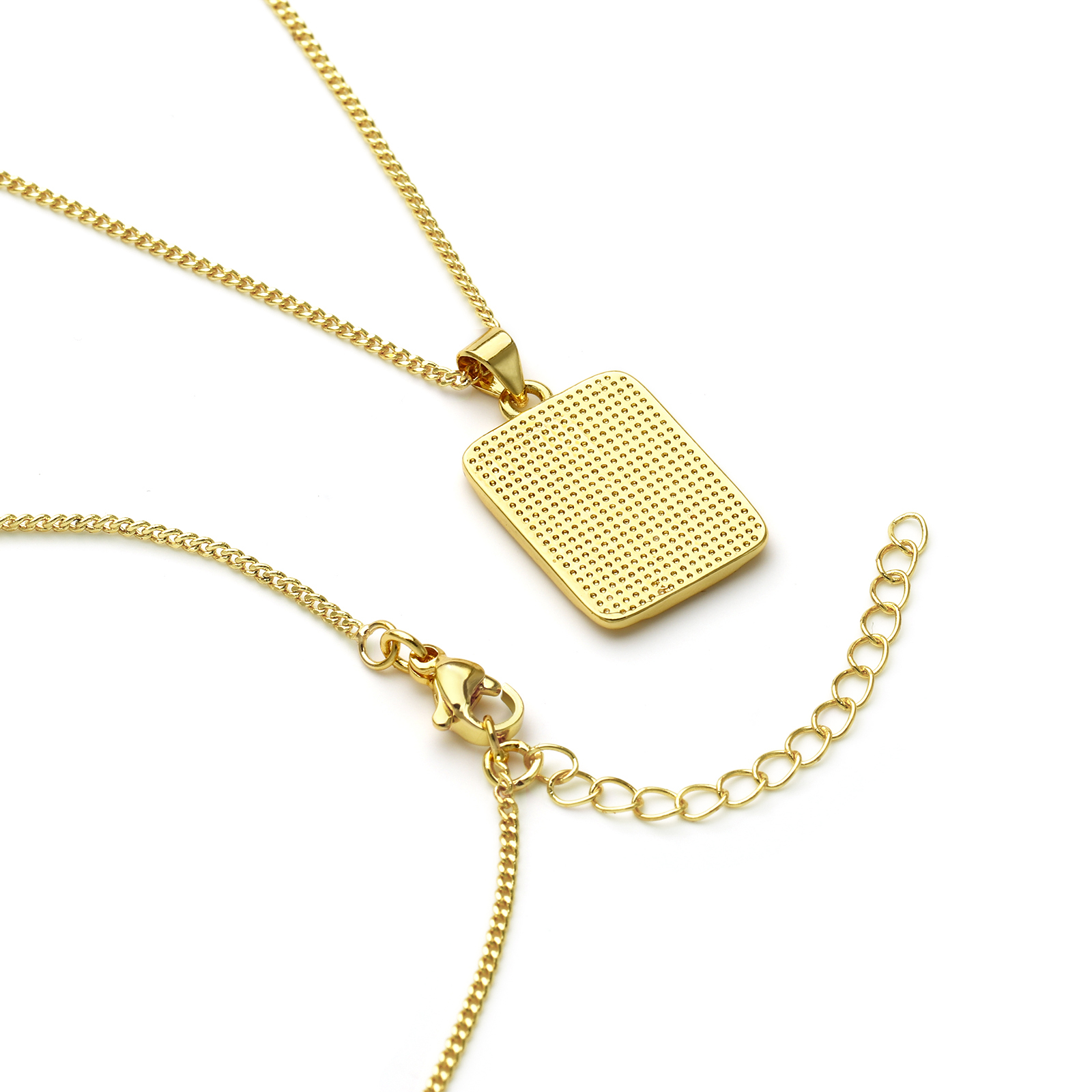 Picture of Eco-friendly Stylish Capital Alphabet Initial Letter Name 18K Real Gold Plated Brass Curb Link Chain Rectangle Stripe Message " A-Z " Pendant Charm Necklace Unisex 45cm(17.7") + 5cm(2") long