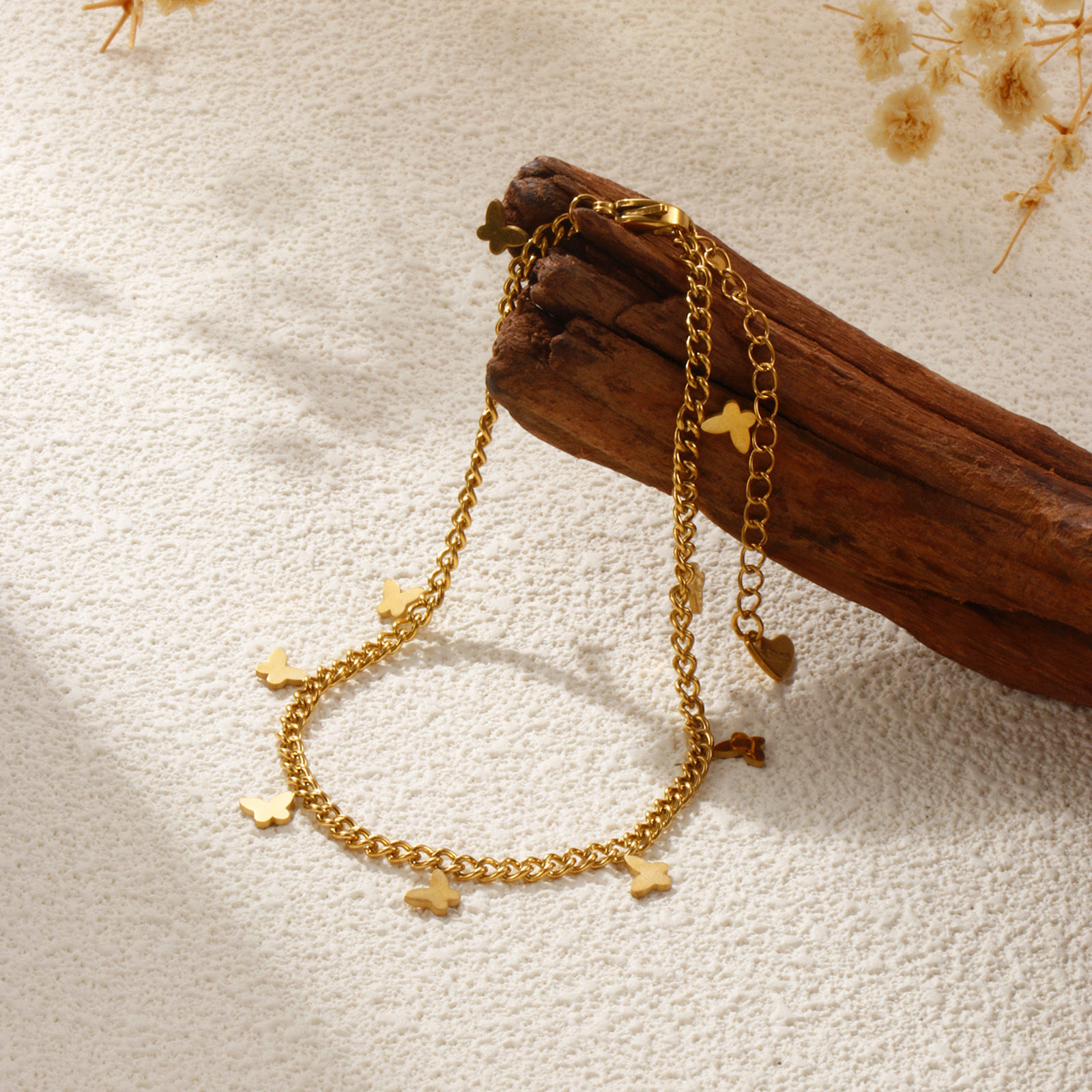 Picture of Eco-friendly Vacuum Plating Stylish 18K Gold Plated 304 Stainless Steel Curb Link Chain Anklet For Women Gift 22cm(8.7") long