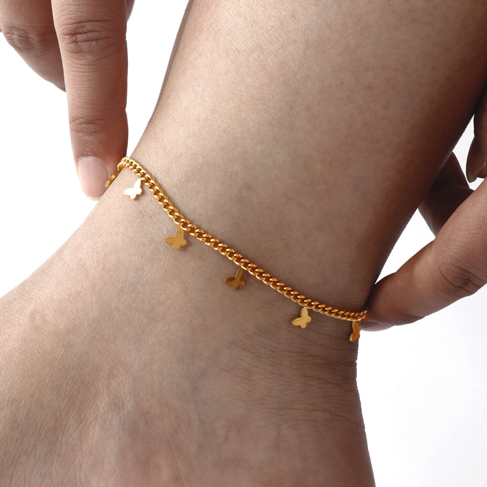 Picture of Eco-friendly Vacuum Plating Stylish 18K Gold Plated 304 Stainless Steel Curb Link Chain Anklet For Women Gift 22cm(8.7") long