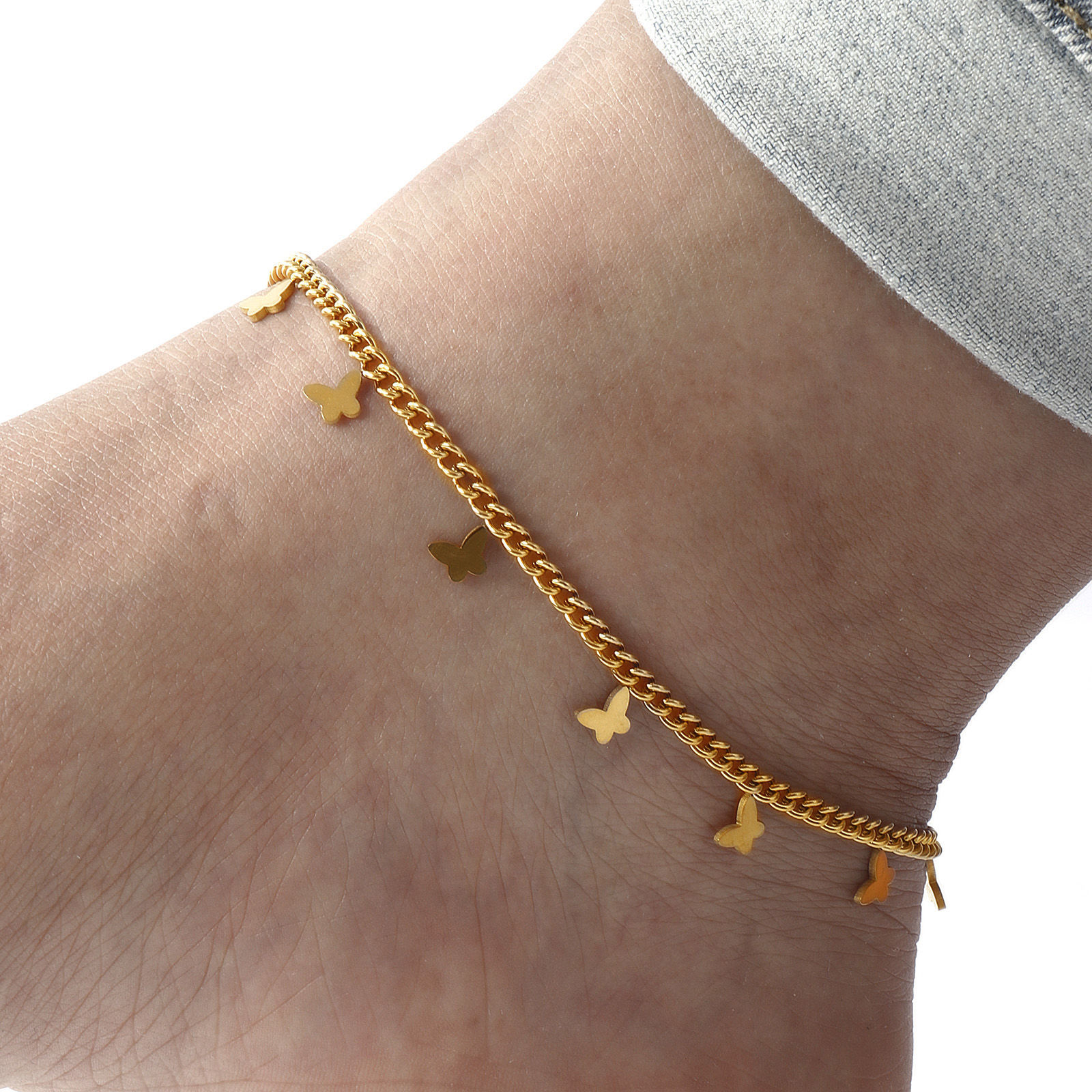 Picture of Eco-friendly Vacuum Plating Stylish 18K Gold Plated 304 Stainless Steel Curb Link Chain Anklet For Women Gift 22cm(8.7") long