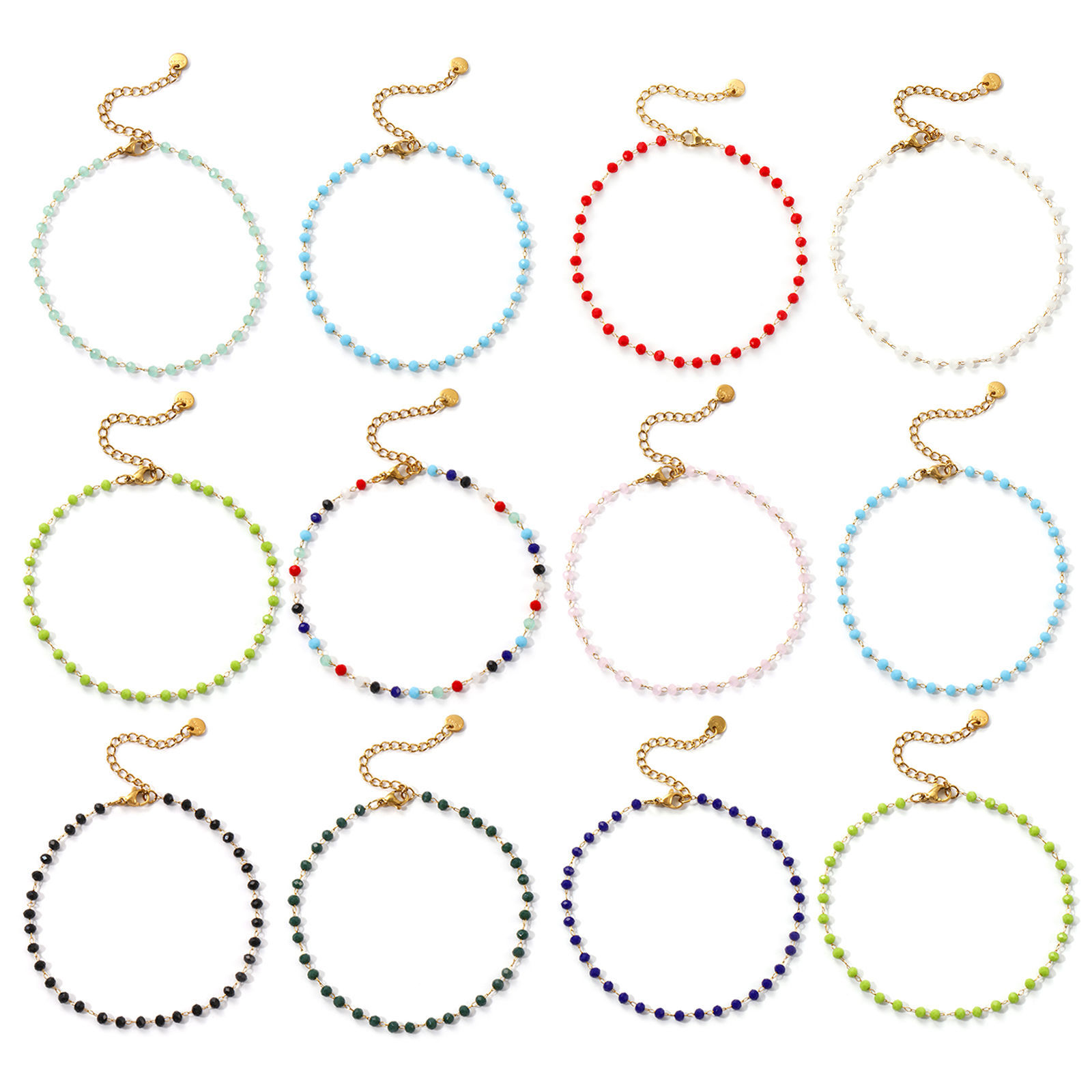 Image de 1 Pièce Chaînes de Cheville Chaîne Perlée en 304 Acier Inoxydable & Verre Placage Sous Vide Écologique À la Mode Plaqué Or 18K Pour Femmes Cadeau 22cm long
