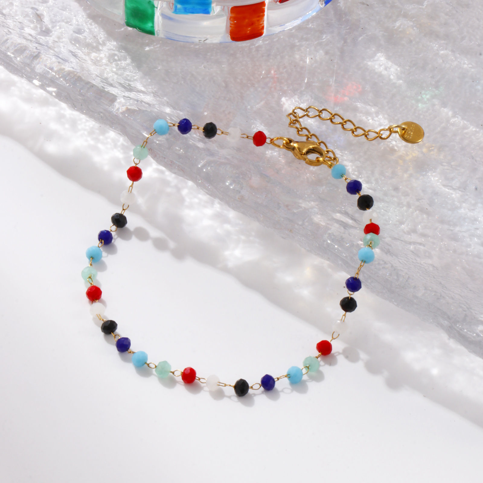Image de 1 Pièce Chaînes de Cheville Chaîne Perlée en 304 Acier Inoxydable & Verre Placage Sous Vide Écologique À la Mode Plaqué Or 18K Pour Femmes Cadeau 22cm long