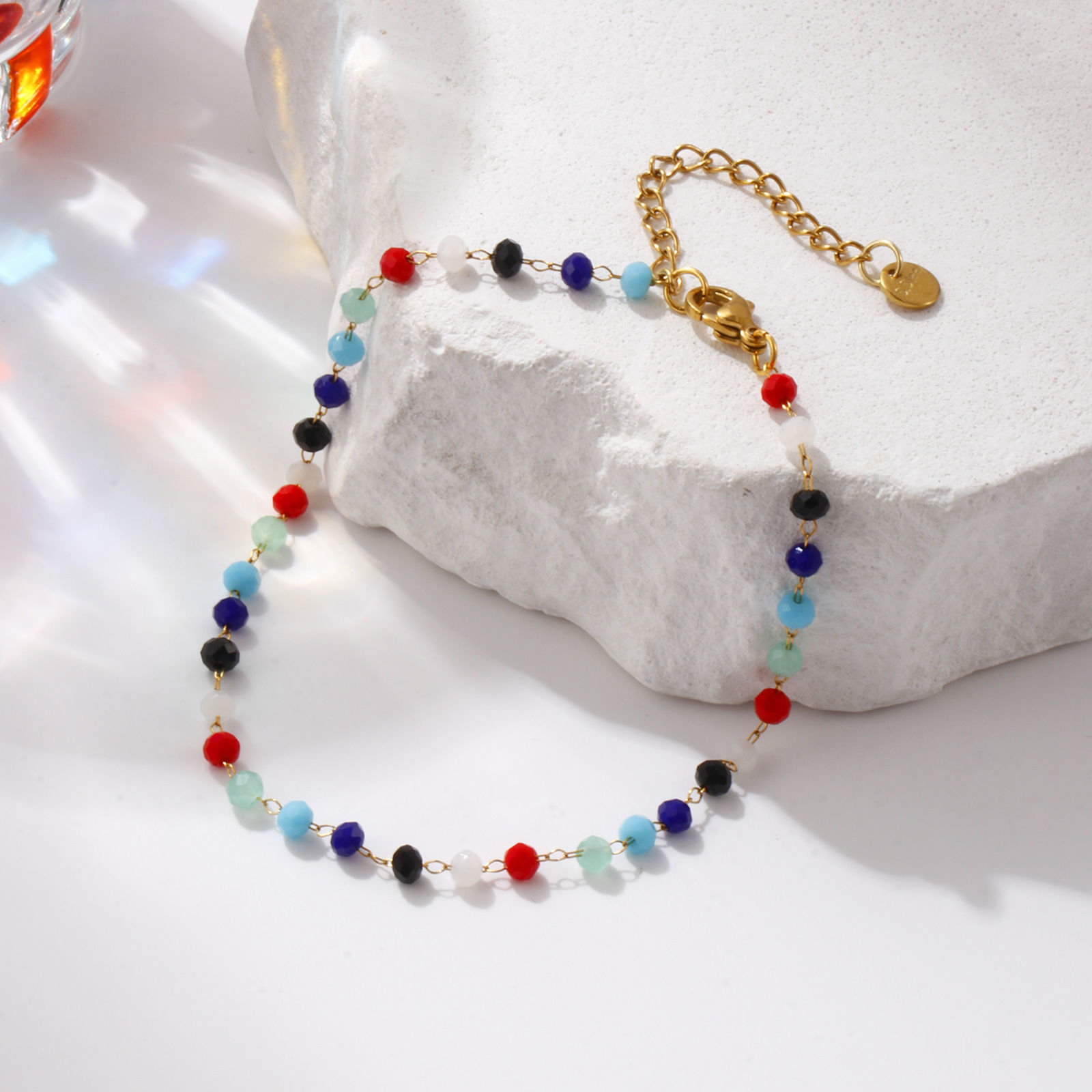 Image de 1 Pièce Chaînes de Cheville Chaîne Perlée en 304 Acier Inoxydable & Verre Placage Sous Vide Écologique À la Mode Plaqué Or 18K Pour Femmes Cadeau 22cm long