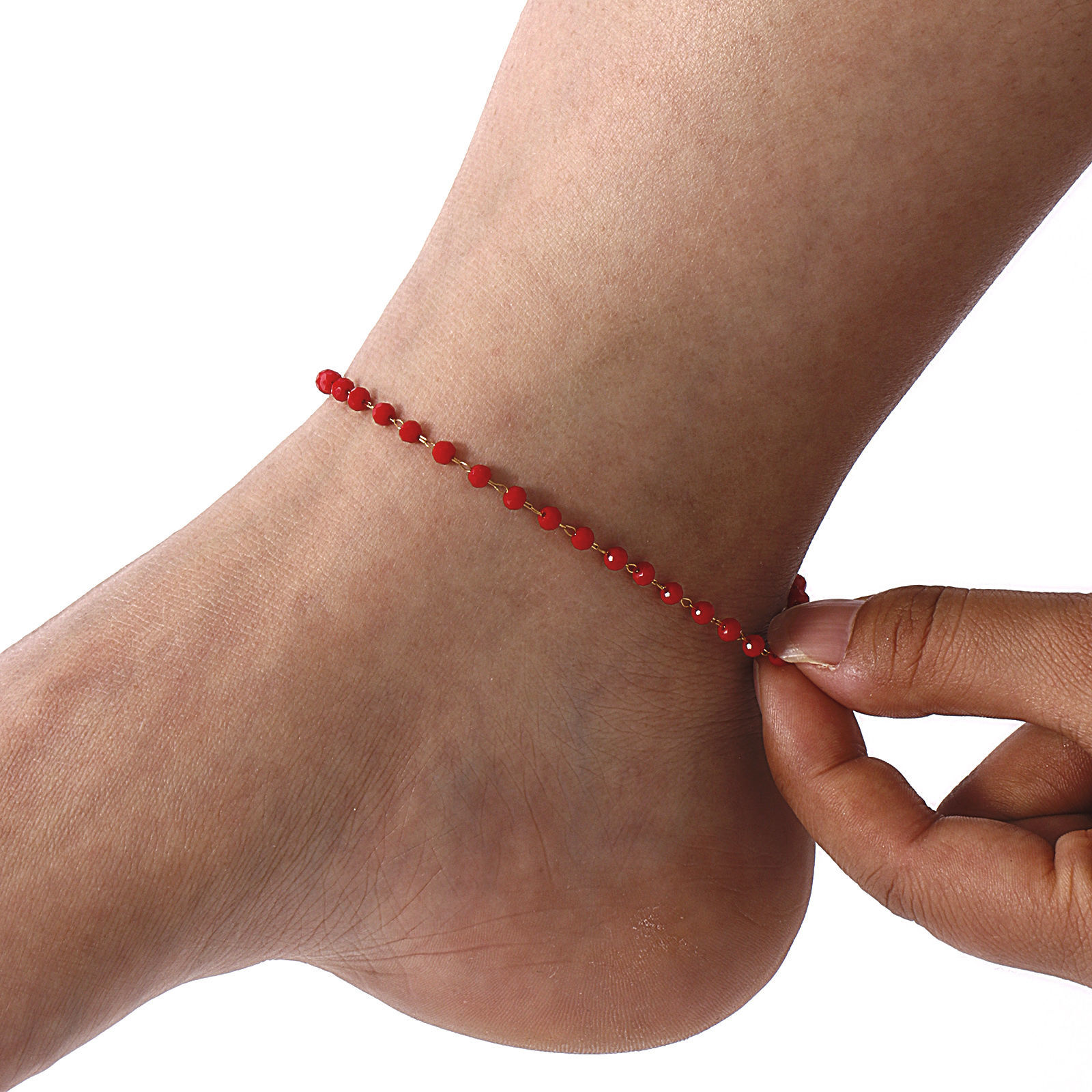 Image de 1 Pièce Chaînes de Cheville Chaîne Perlée en 304 Acier Inoxydable & Verre Placage Sous Vide Écologique À la Mode Plaqué Or 18K Pour Femmes Cadeau 22cm long