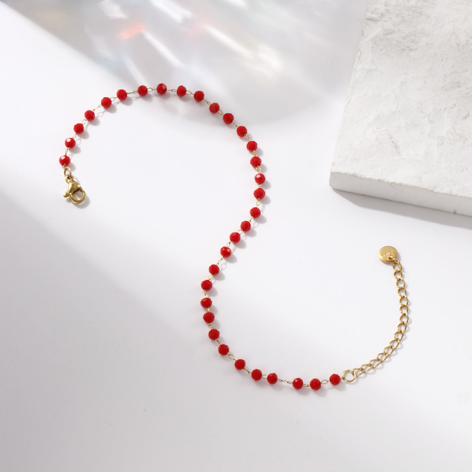 Image de 1 Pièce Chaînes de Cheville Chaîne Perlée en 304 Acier Inoxydable & Verre Placage Sous Vide Écologique À la Mode Plaqué Or 18K Pour Femmes Cadeau 22cm long