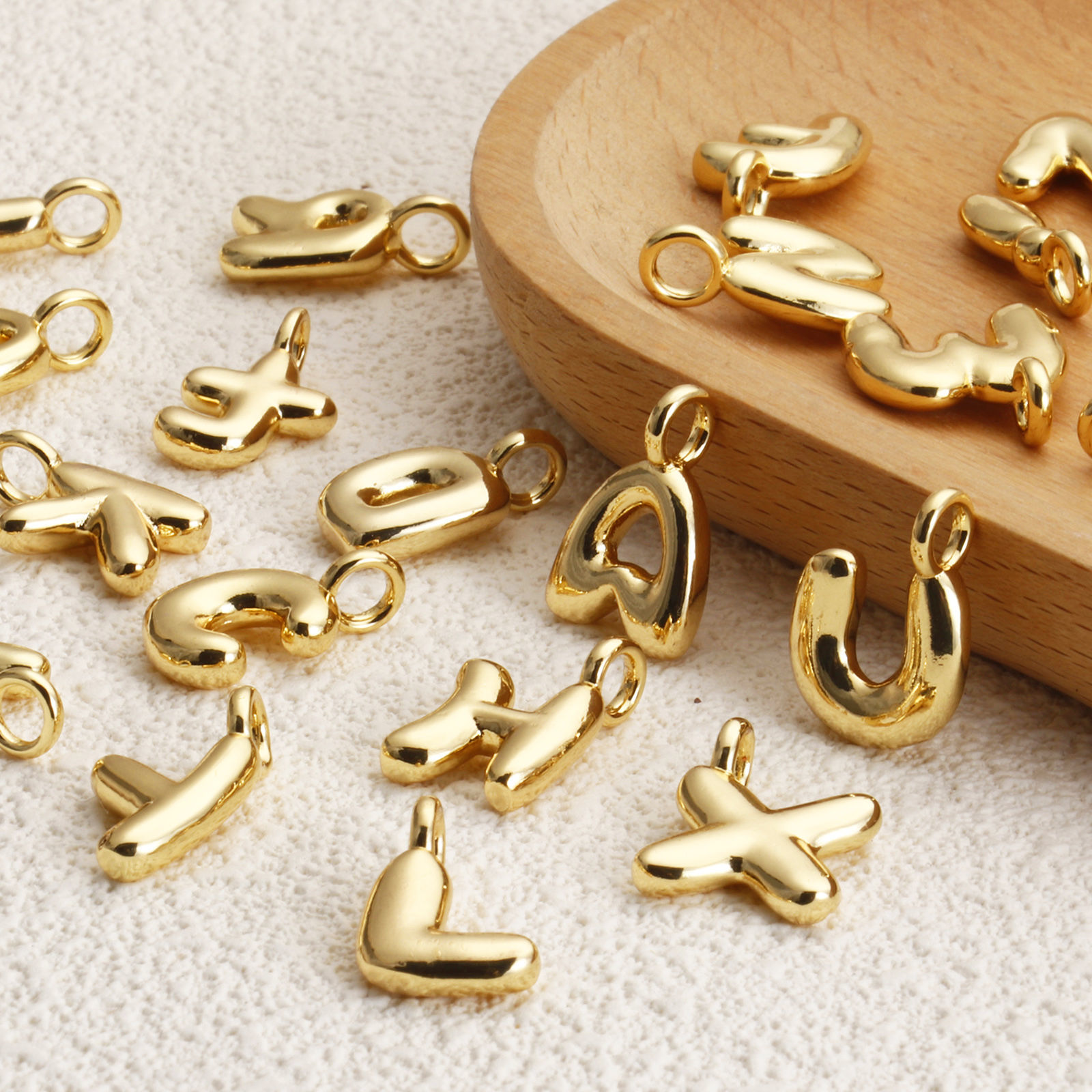 Picture of Eco-friendly Brass Charms 18K Real Gold Plated Capital Alphabet Initial Letter Message " A-Z "
