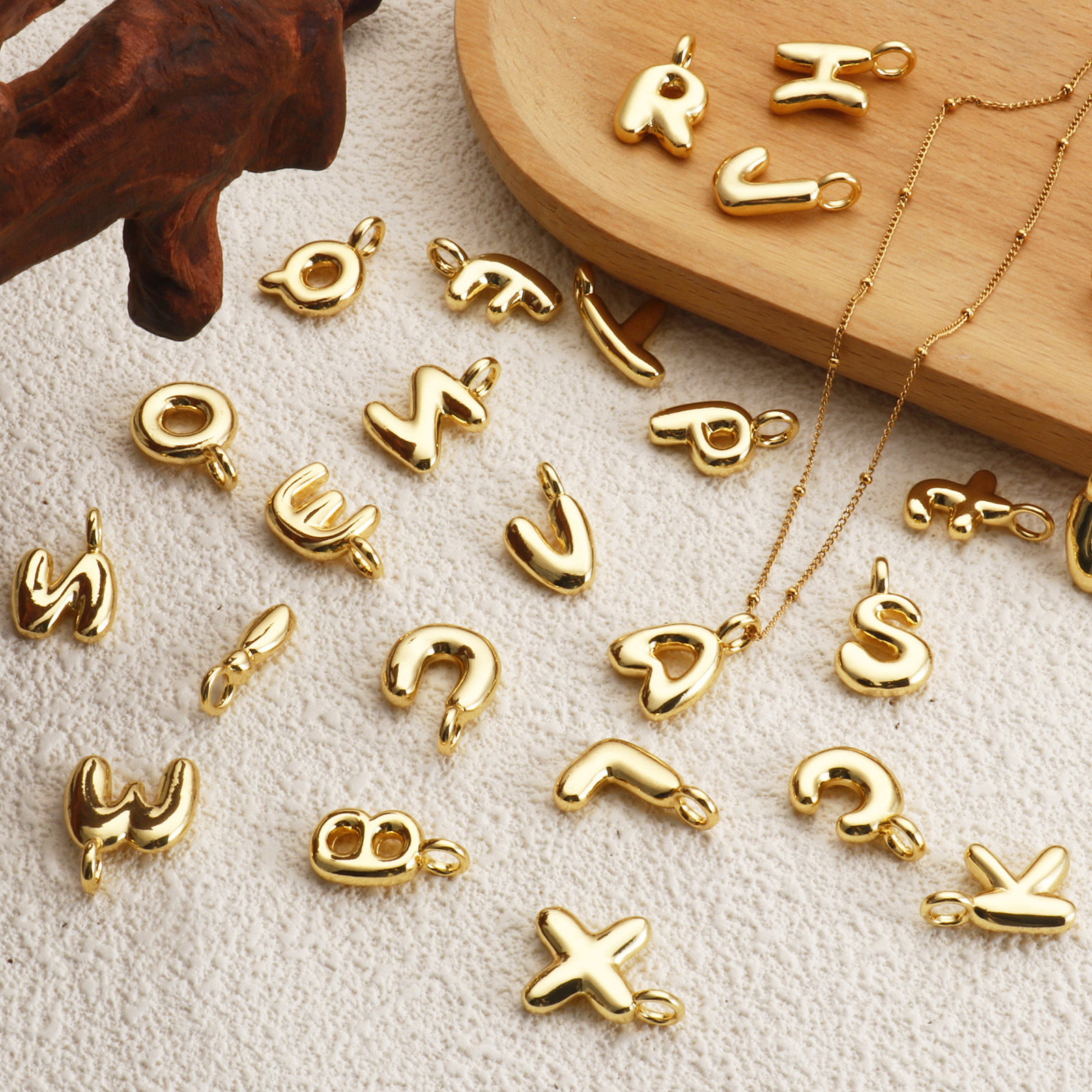 Picture of Eco-friendly Brass Charms 18K Real Gold Plated Capital Alphabet Initial Letter Message " A-Z "