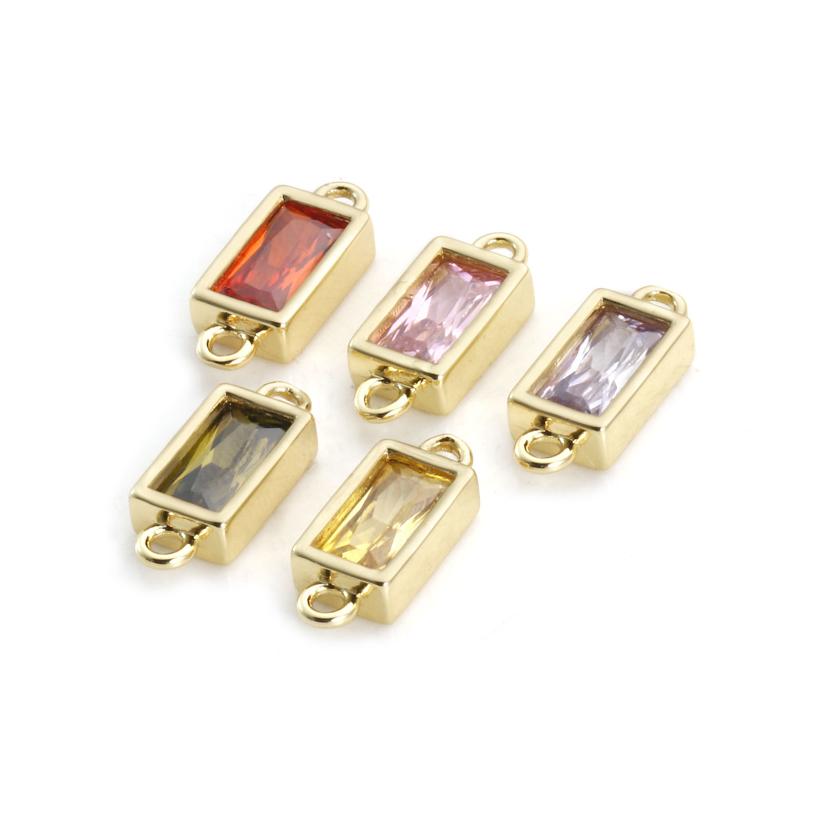 Imagen de 2 Unidades Latón & Vidrio Conectores Dijes Colgantes Chapado en Oro de 18K Rectángulo Sección 15mm x 6mm