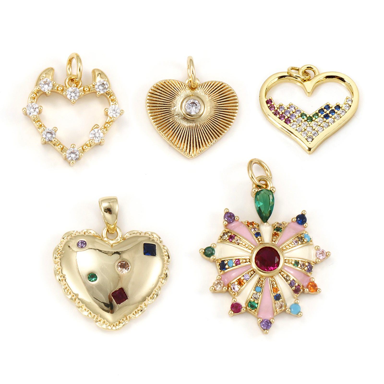 Image de 1 Pièce Breloques La Saint Valentin Respectueux de la Nature en Laiton & Zirconia Cubique Plaqué Or Véritable 18K Cœur