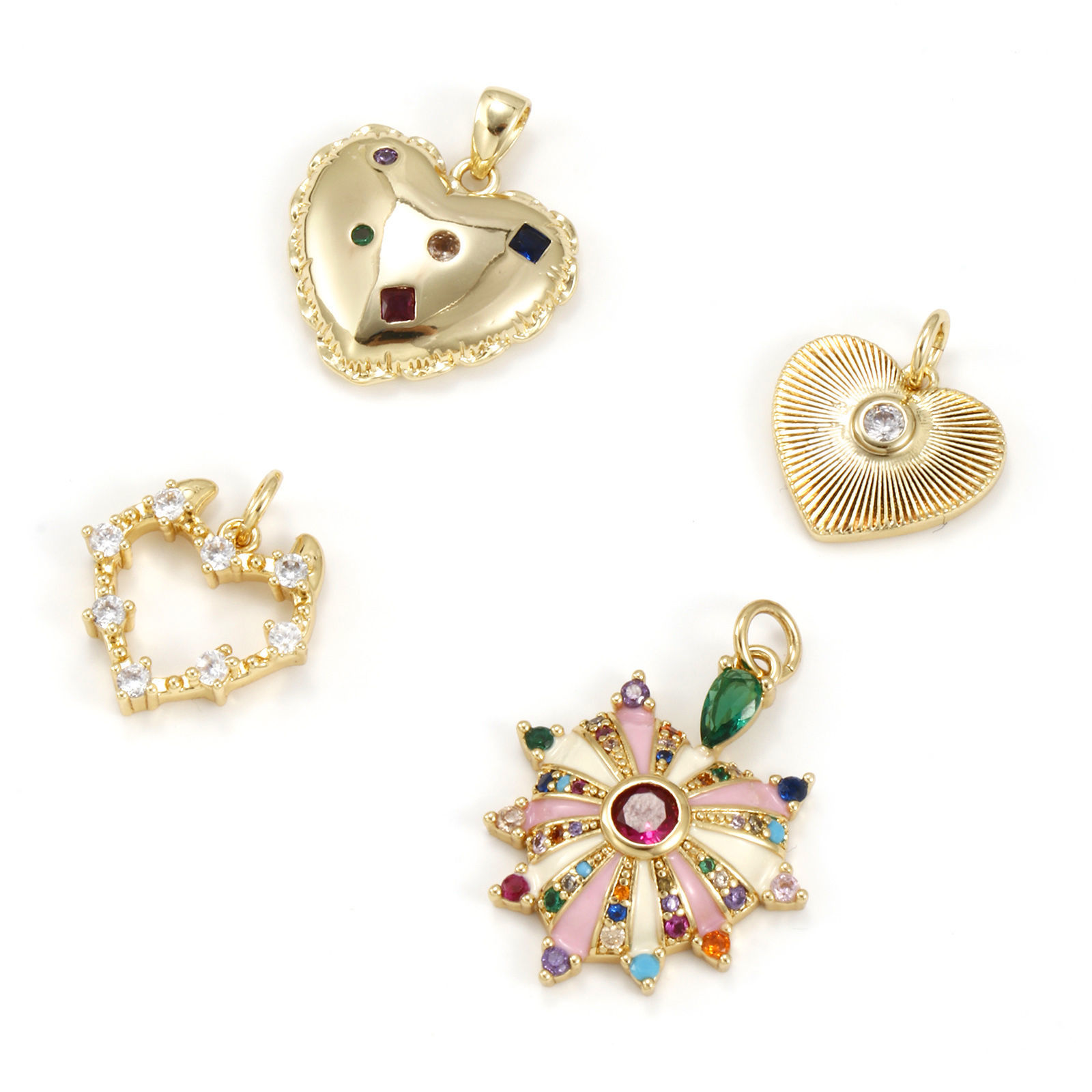 Image de 1 Pièce Breloques La Saint Valentin Respectueux de la Nature en Laiton & Zirconia Cubique Plaqué Or Véritable 18K Cœur