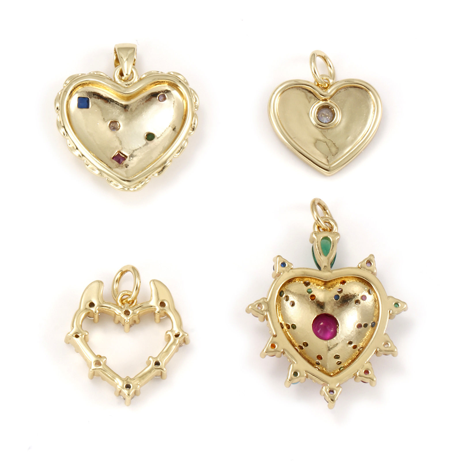 Image de 1 Pièce Breloques La Saint Valentin Respectueux de la Nature en Laiton & Zirconia Cubique Plaqué Or Véritable 18K Cœur