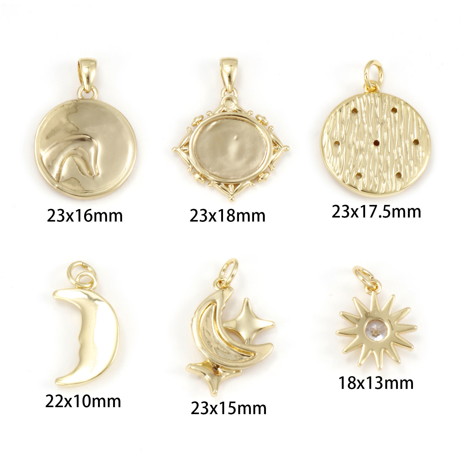 Image de 1 Pièce Breloques Respectueux de la Nature en Laiton Plaqué Or Véritable 18K Disque Rond Lune