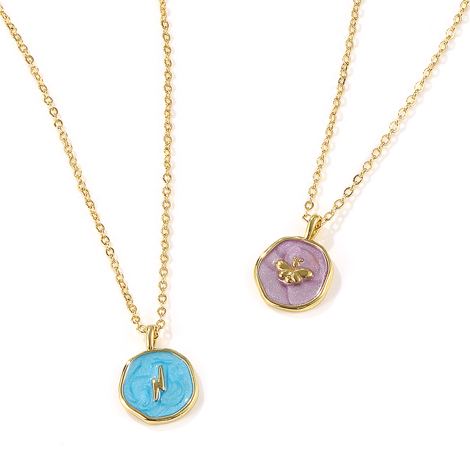Bild von Umweltfreundlich Stilvoll Ins Stil 18K Echtgold plattiert Messing Kreuz Gliederketten Rund Scheibe Emaille Anhänger Halskette Für Frauen Geschenk 46cm + 6cm lang