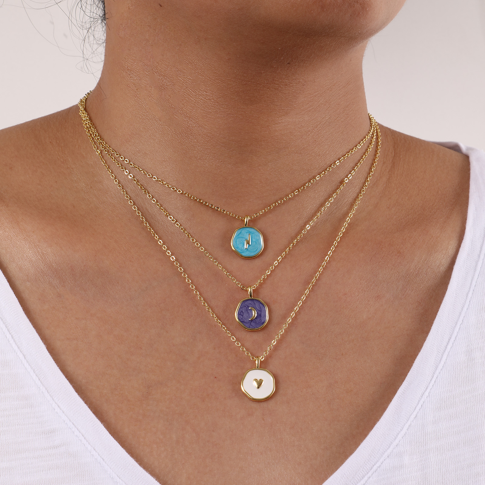 Bild von Umweltfreundlich Stilvoll Ins Stil 18K Echtgold plattiert Messing Kreuz Gliederketten Rund Scheibe Emaille Anhänger Halskette Für Frauen Geschenk 46cm + 6cm lang
