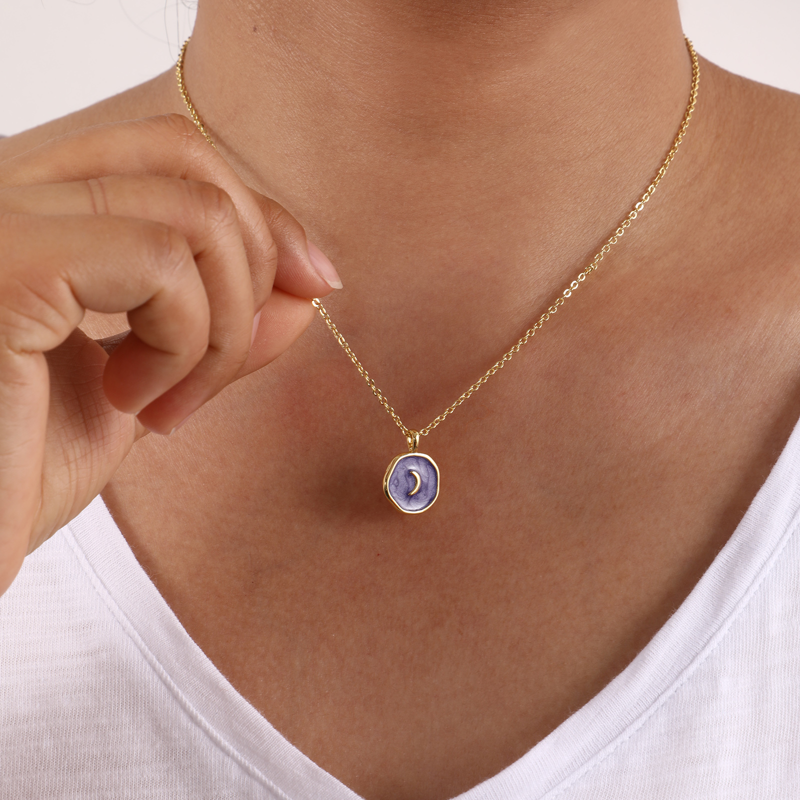 Bild von Umweltfreundlich Stilvoll Ins Stil 18K Echtgold plattiert Messing Kreuz Gliederketten Rund Scheibe Emaille Anhänger Halskette Für Frauen Geschenk 46cm + 6cm lang