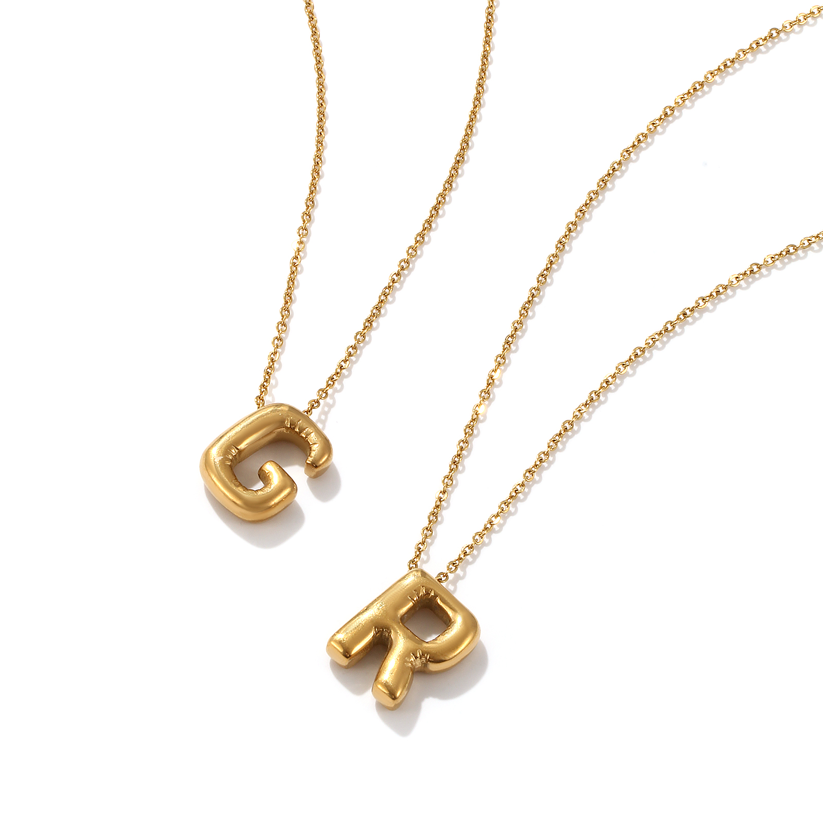 1 本 エコフレンドリー 真空メッキ ミニマリスト おしゃれ 18Kリアルゴールドメッキ 304ステンレス鋼 小豆チェーン・あづきチェーン キャピタルレター 文字「 A-Z」 ペンダントネックレス ユニセックス 男女兼用 プレゼント 45cm + 5cm長さ、 の画像