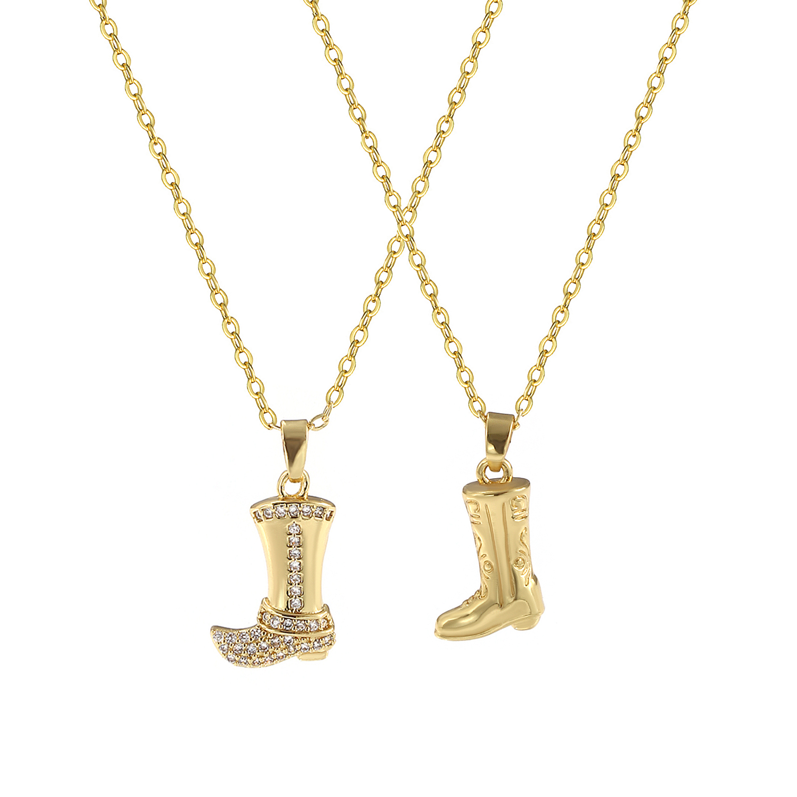 Bild von Umweltfreundlich Stilvoll West-Cowboy 18K Echtgold plattiert Messing Kreuz Gliederketten Stiefel Anhänger Halskette Unisex 46cm + 6cm lang
