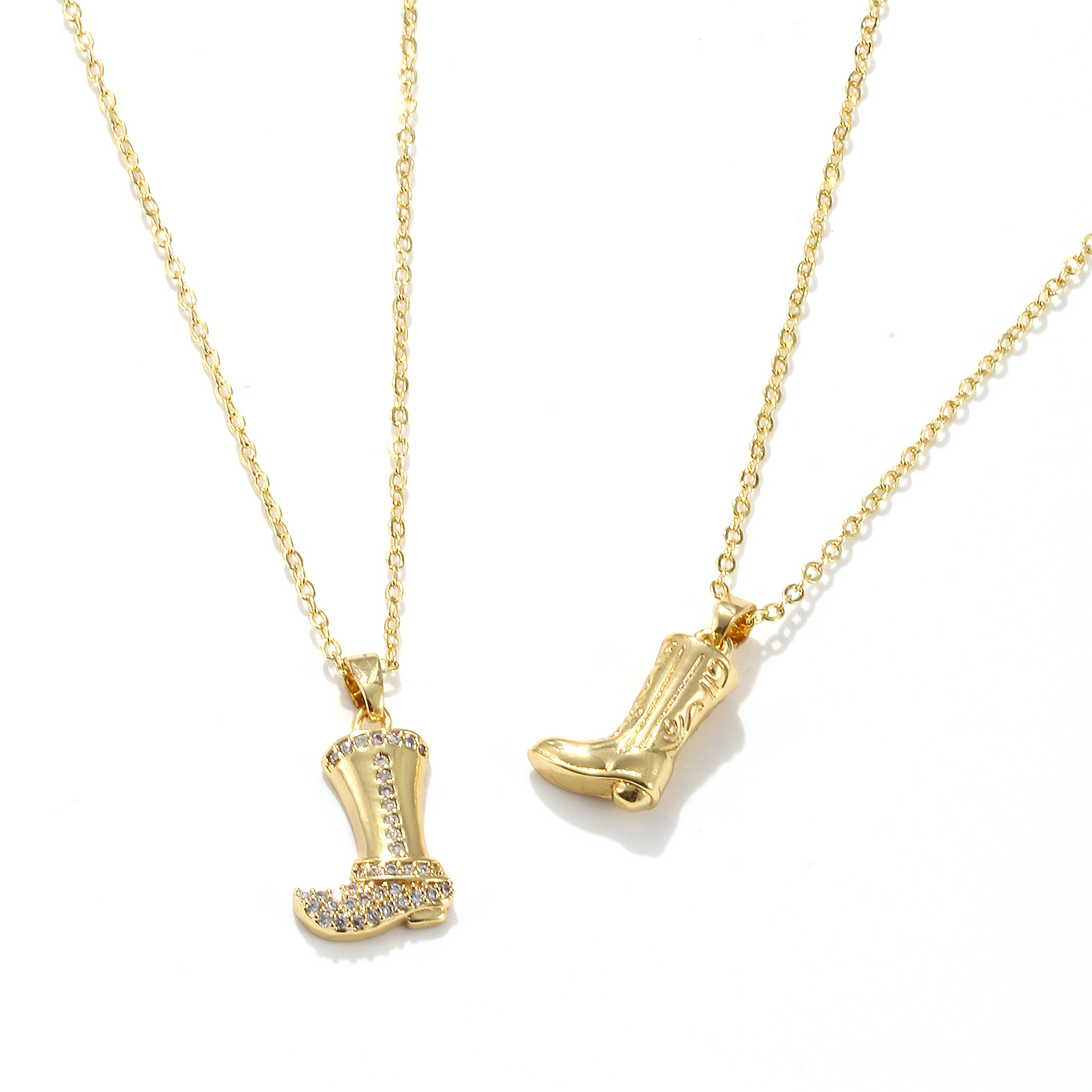 Bild von Umweltfreundlich Stilvoll West-Cowboy 18K Echtgold plattiert Messing Kreuz Gliederketten Stiefel Anhänger Halskette Unisex 46cm + 6cm lang