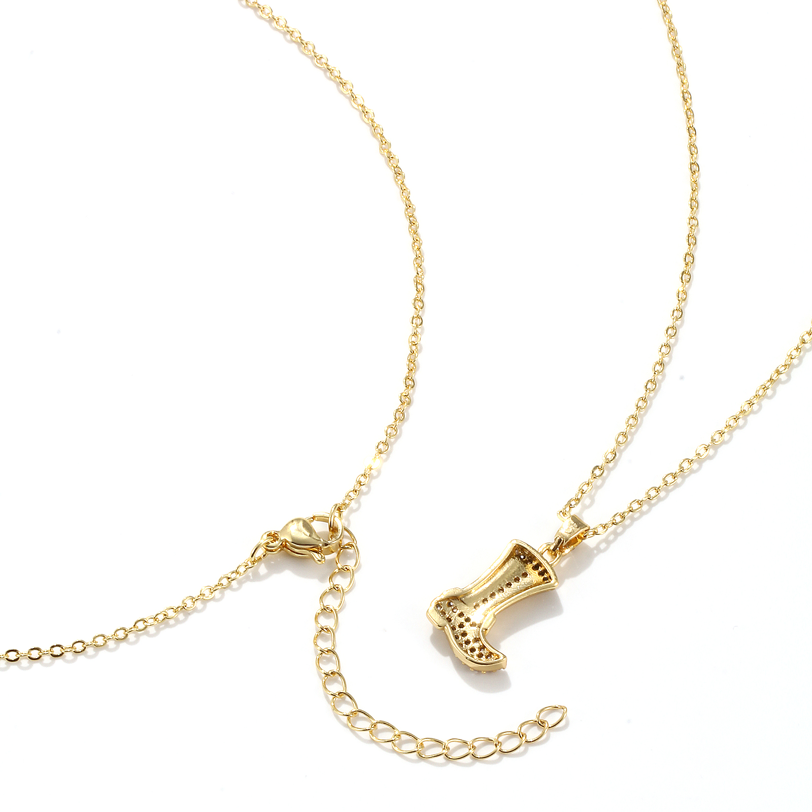 Bild von Umweltfreundlich Stilvoll West-Cowboy 18K Echtgold plattiert Messing Kreuz Gliederketten Stiefel Anhänger Halskette Unisex 46cm + 6cm lang