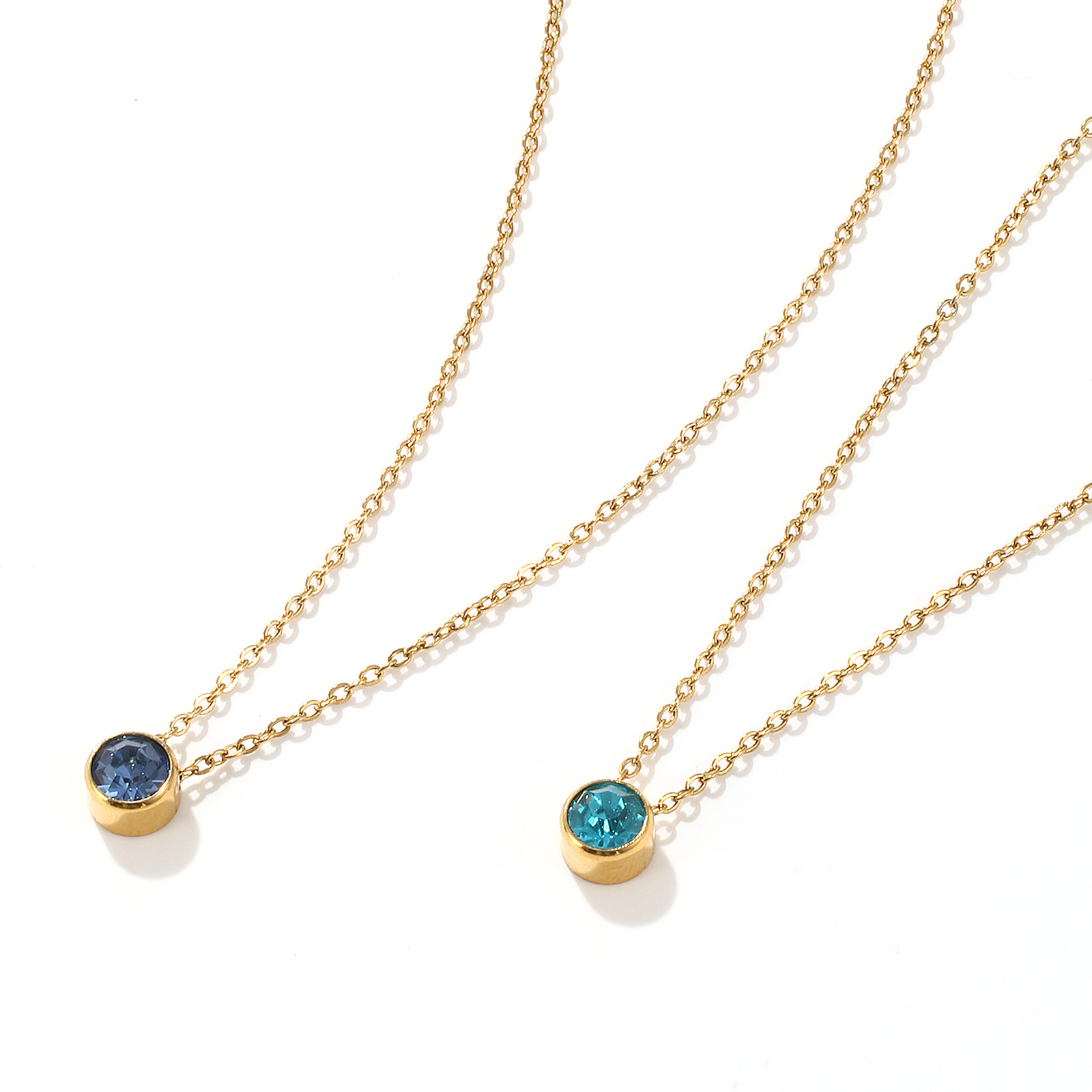 Bild von Umweltfreundliche PVD-Vakuumbeschichtung Exquisit Monatsstein 18K Echtgold plattiert 304 Edelstahl & Strass Kreuz Gliederketten Rund Anhänger Halskette Für Frauen Geschenk 45cm + 5cm lang
