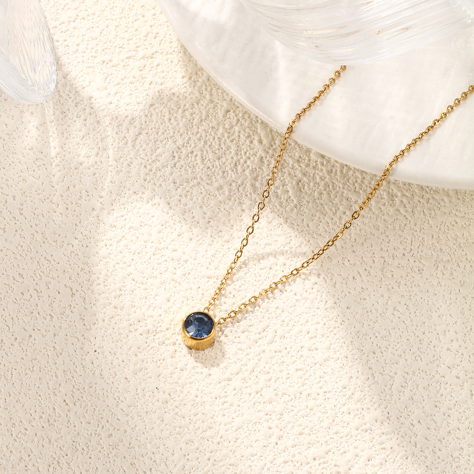 Bild von Umweltfreundliche PVD-Vakuumbeschichtung Exquisit Monatsstein 18K Echtgold plattiert 304 Edelstahl & Strass Kreuz Gliederketten Rund Anhänger Halskette Für Frauen Geschenk 45cm + 5cm lang