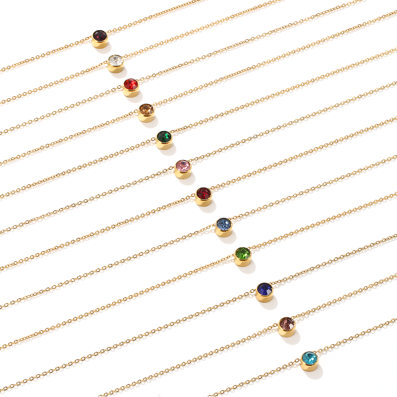 Bild von Umweltfreundliche PVD-Vakuumbeschichtung Exquisit Monatsstein 18K Echtgold plattiert 304 Edelstahl & Strass Kreuz Gliederketten Rund Anhänger Halskette Für Frauen Geschenk 45cm + 5cm lang
