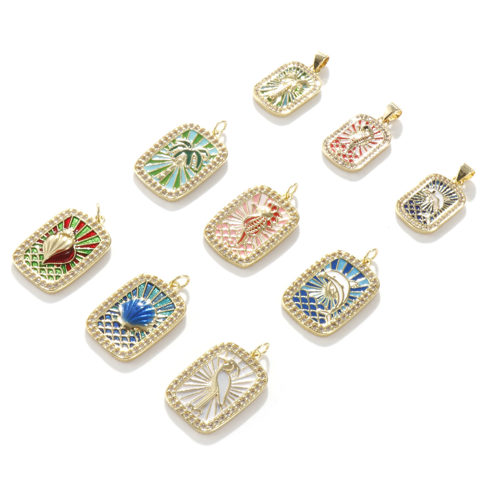 Image de 1 Pièce Breloques Respectueux de la Nature en Laiton Plaqué Or Véritable 18K Multicolore Émail Rectangle