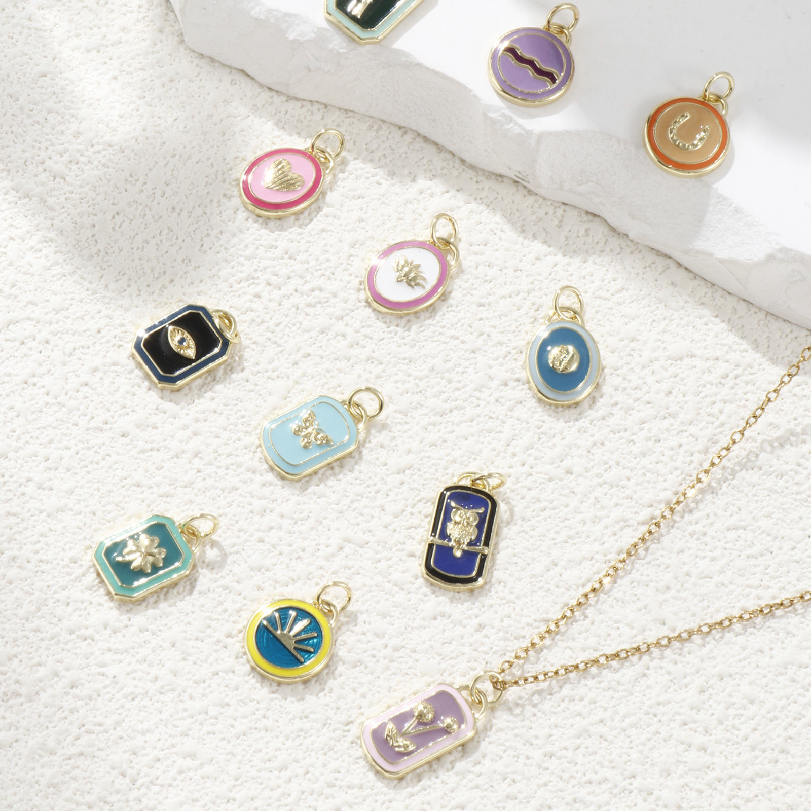 Picture of Eco-friendly Brass Charms 18K Real Gold Plated Multicolor Enamel Geometric