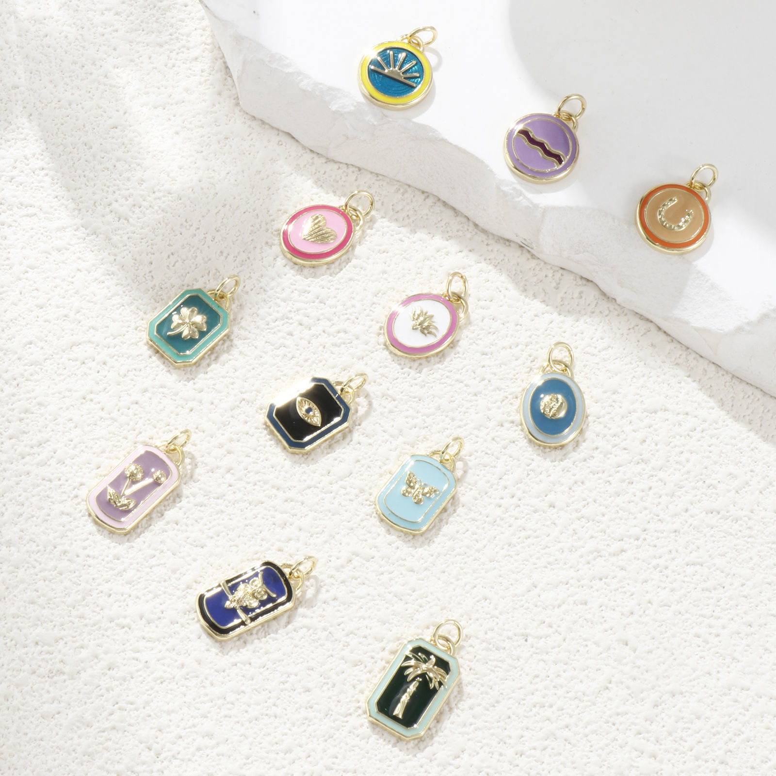 Picture of Eco-friendly Brass Charms 18K Real Gold Plated Multicolor Enamel Geometric