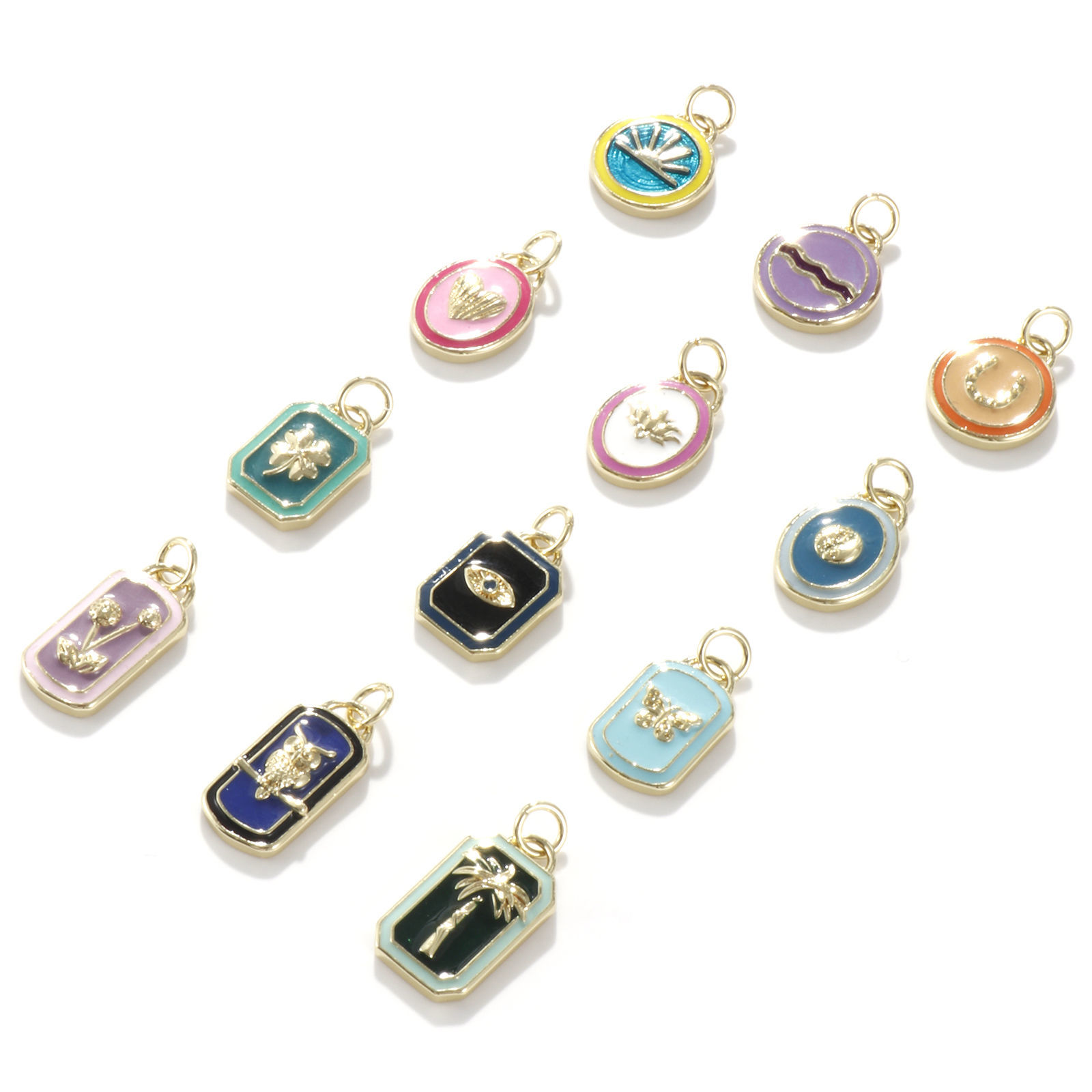 Picture of Eco-friendly Brass Charms 18K Real Gold Plated Multicolor Enamel Geometric