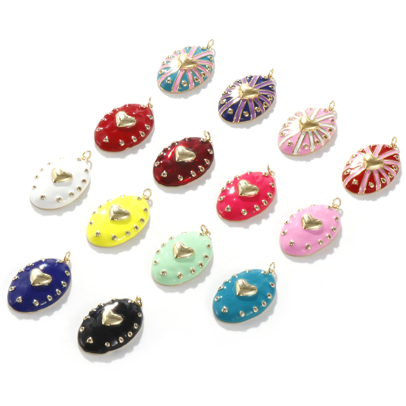 Picture of Eco-friendly Brass Valentine's Day Pendants 18K Real Gold Plated Enamel Oval Heart Clear Cubic Zirconia 4.1cm x 2.1cm