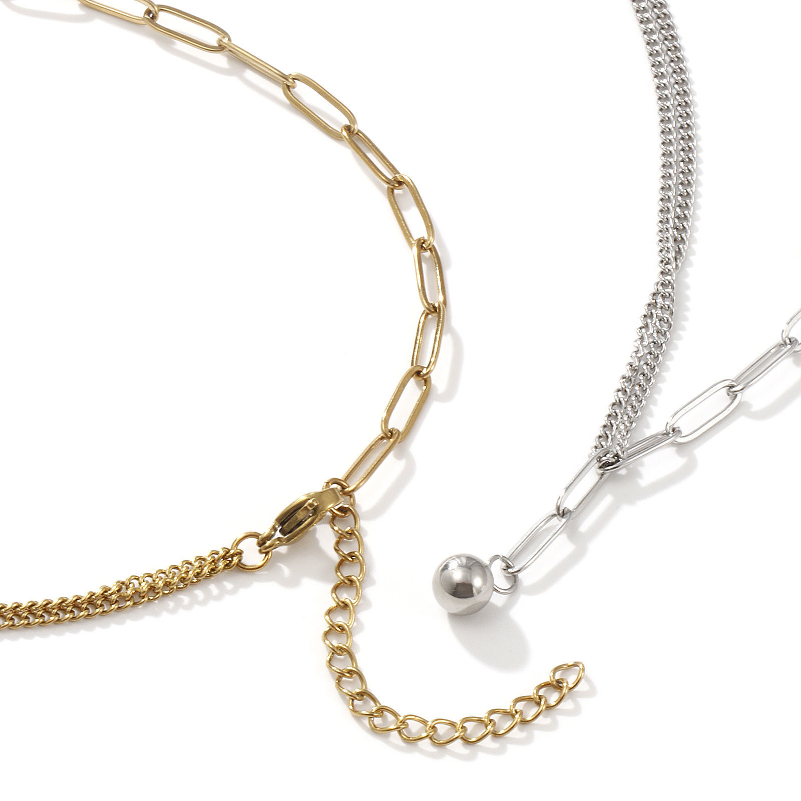 Picture of Eco-friendly Stylish Double Layer 304 Stainless Steel Paperclip Link Chain Ball Pendant Charm Necklace For Women Gift 51cm(20.1") long