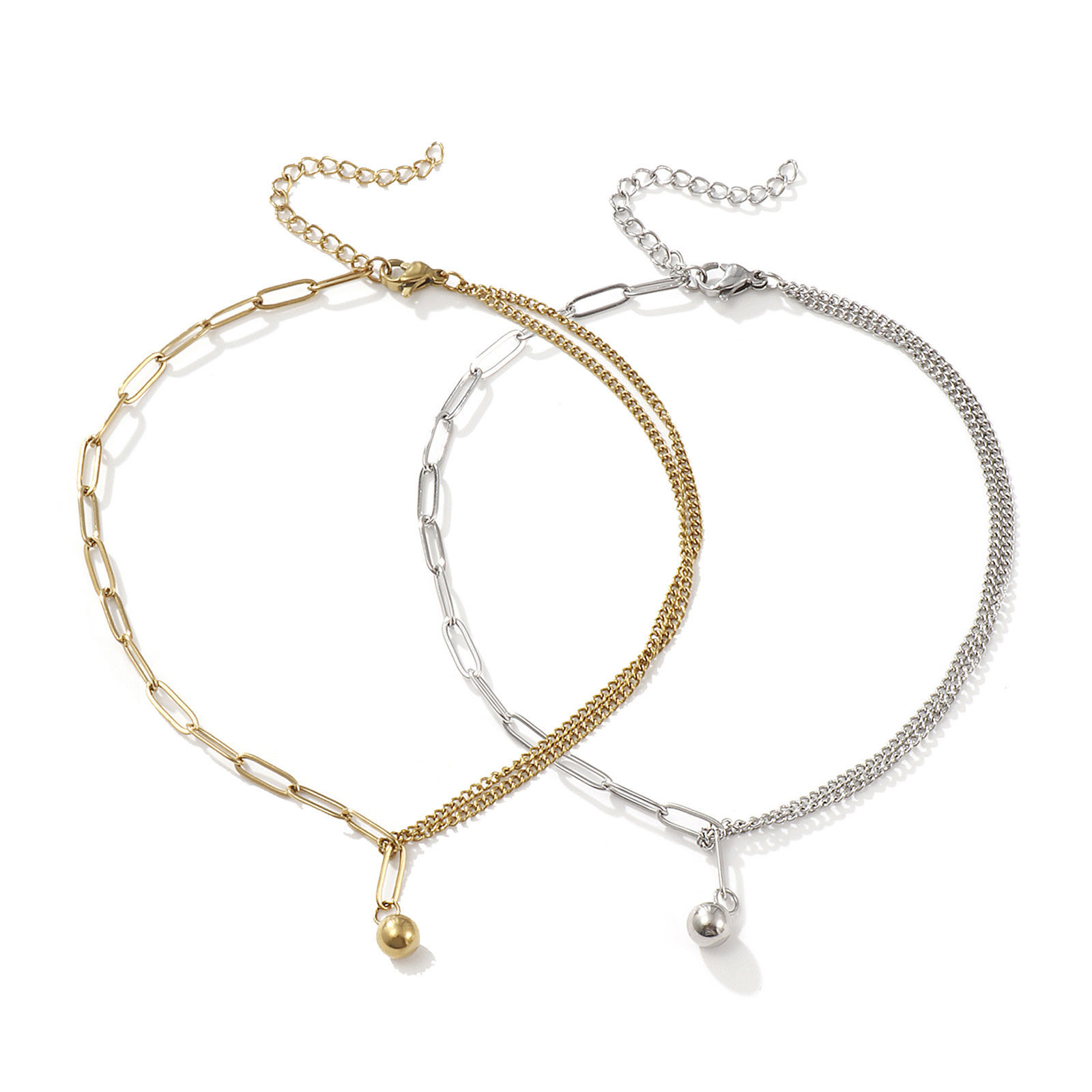 Picture of 1 Piece Stylish Double Layer 304 Stainless Steel Paperclip Link Chain With Pendant Anklet 26cm(10.2") long