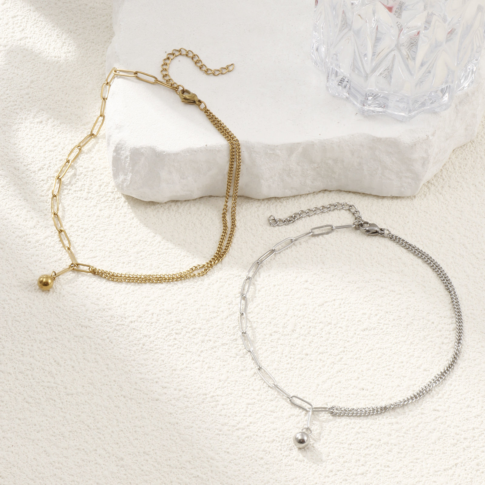 Picture of 1 Piece Stylish Double Layer 304 Stainless Steel Paperclip Link Chain With Pendant Anklet 26cm(10.2") long