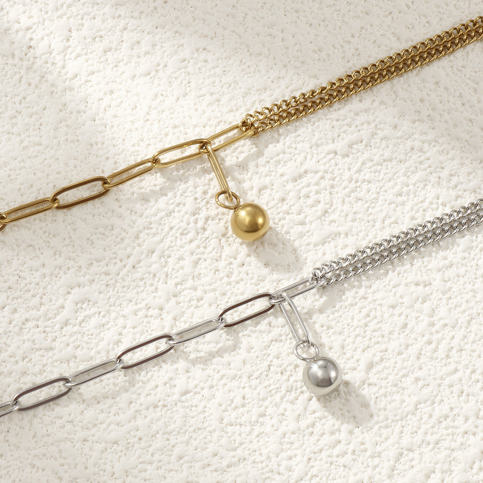 Picture of 1 Piece Stylish Double Layer 304 Stainless Steel Paperclip Link Chain With Pendant Anklet 26cm(10.2") long