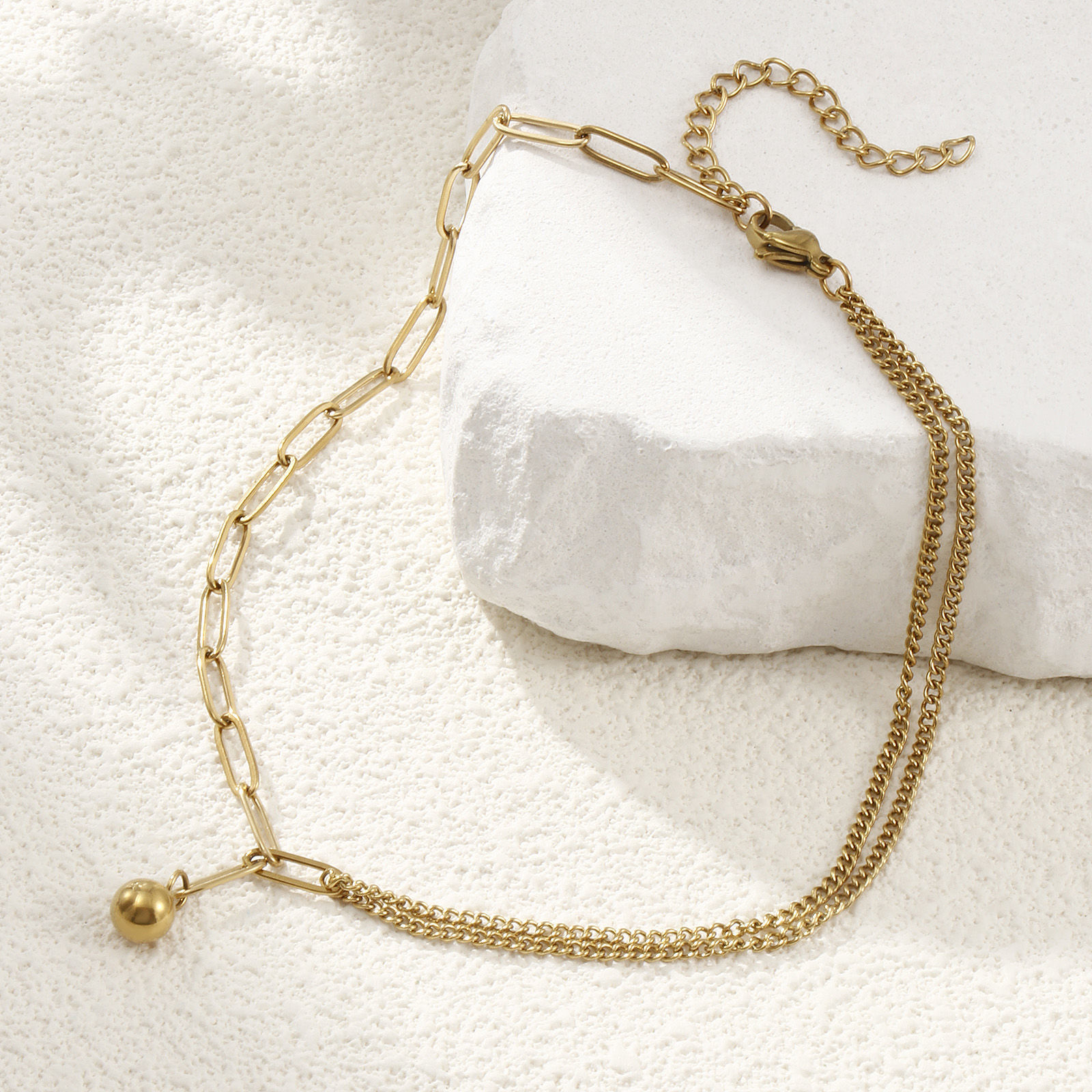 Picture of 1 Piece Stylish Double Layer 304 Stainless Steel Paperclip Link Chain With Pendant Anklet 26cm(10.2") long