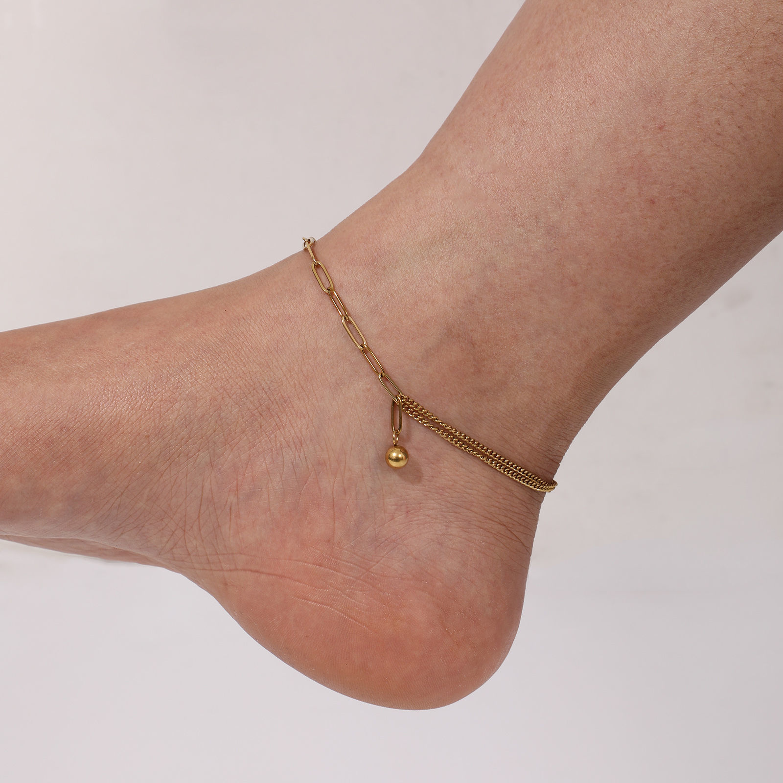 Picture of 1 Piece Stylish Double Layer 304 Stainless Steel Paperclip Link Chain With Pendant Anklet 26cm(10.2") long
