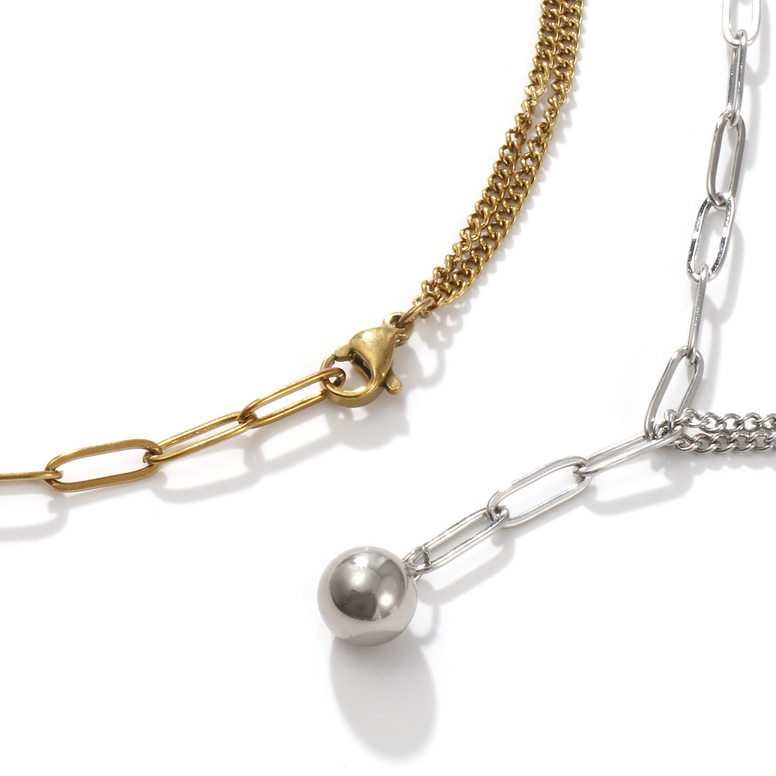 Picture of 1 Piece Stylish Double Layer 304 Stainless Steel Paperclip Link Chain With Pendant Anklet 26cm(10.2") long