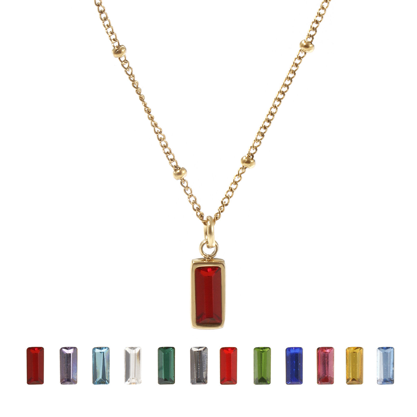 Picture of Eco-friendly PVD Vacuum Plating Exquisite Birthstone 18K Real Gold Plated 304 Stainless Steel & Cubic Zirconia Curb Link Chain Rectangle Pendant Charm Necklace For Women Gift 45cm(17.7") + 5cm(2") long