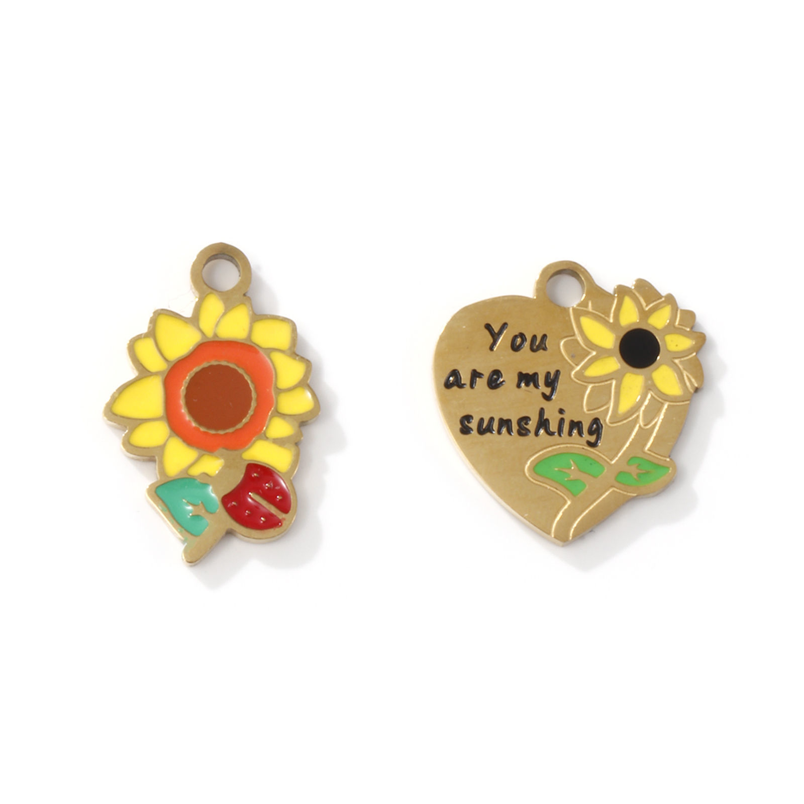 Picture of Eco-friendly PVD Vacuum Plating 304 Stainless Steel Charms 18K Gold Plated Multicolor Sunflower Enamel