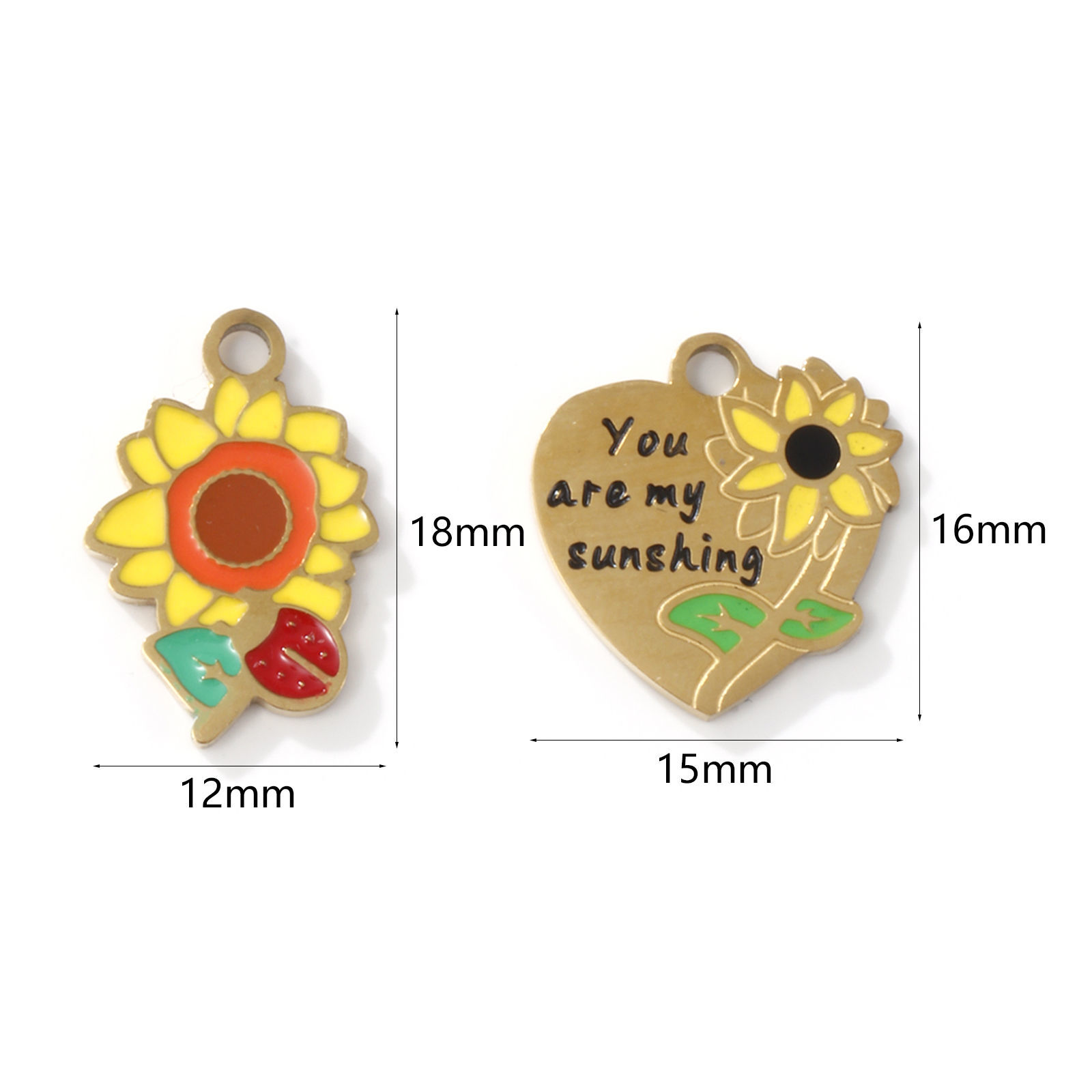 Picture of Eco-friendly PVD Vacuum Plating 304 Stainless Steel Charms 18K Gold Plated Multicolor Sunflower Enamel
