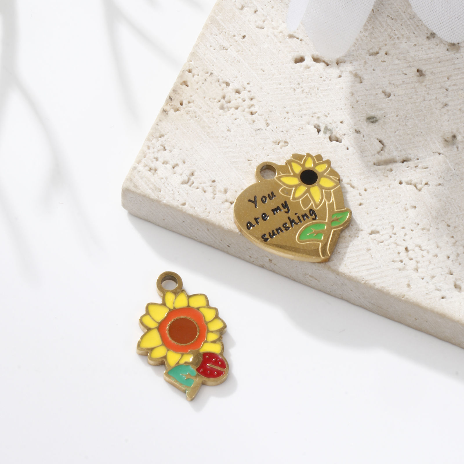 Picture of Eco-friendly PVD Vacuum Plating 304 Stainless Steel Charms 18K Gold Plated Multicolor Sunflower Enamel