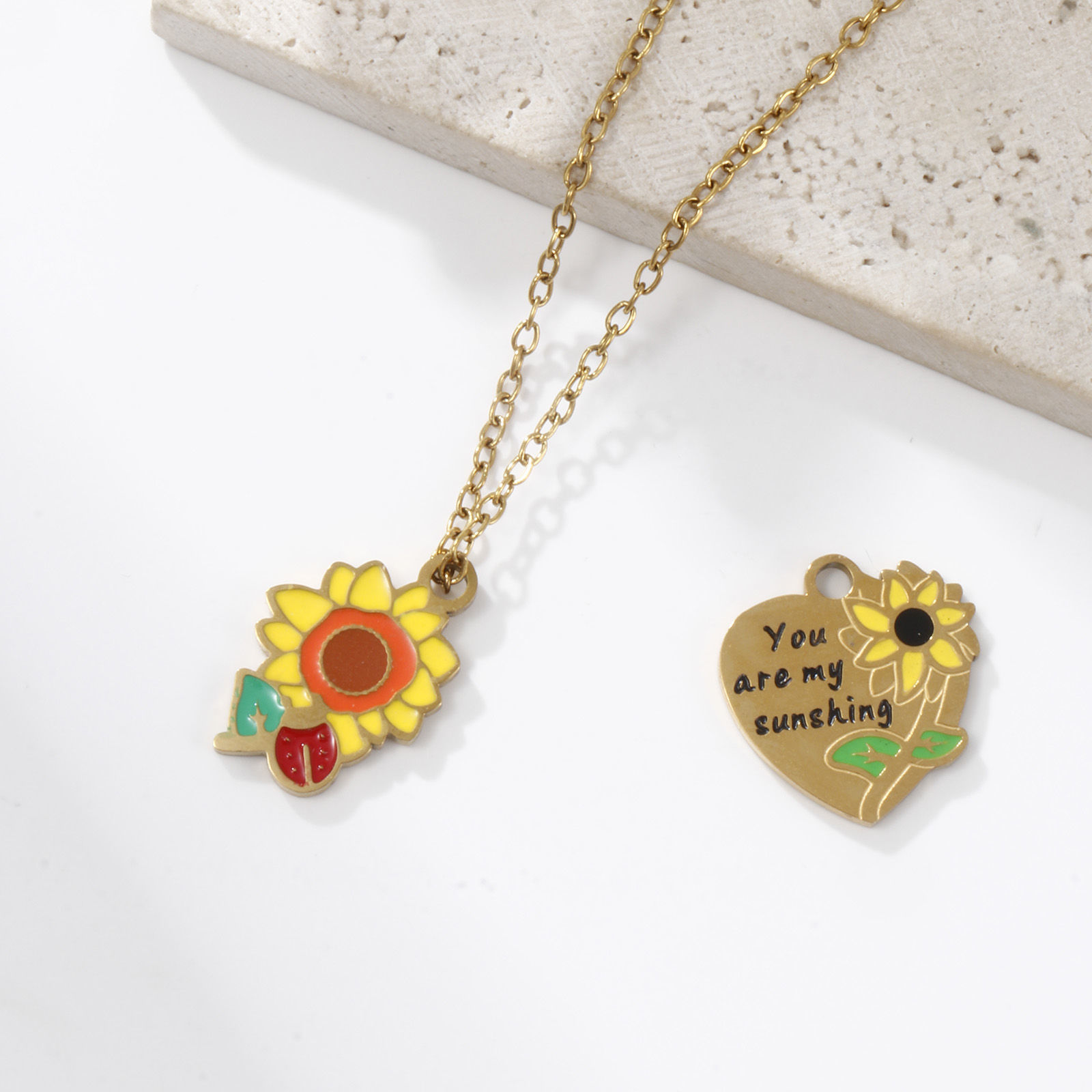 Picture of Eco-friendly PVD Vacuum Plating 304 Stainless Steel Charms 18K Gold Plated Multicolor Sunflower Enamel
