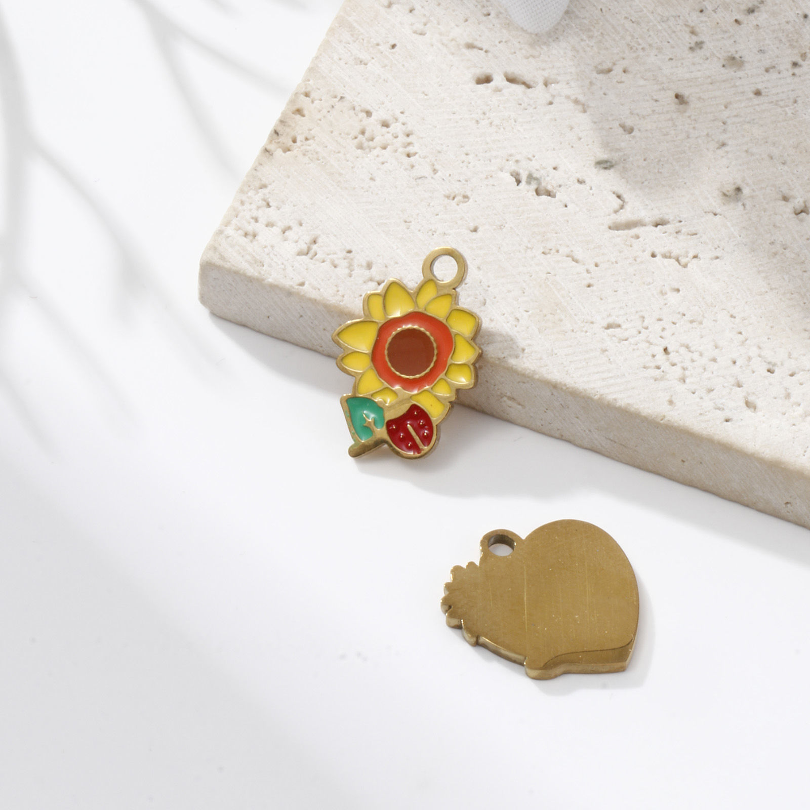 Picture of Eco-friendly PVD Vacuum Plating 304 Stainless Steel Charms 18K Gold Plated Multicolor Sunflower Enamel