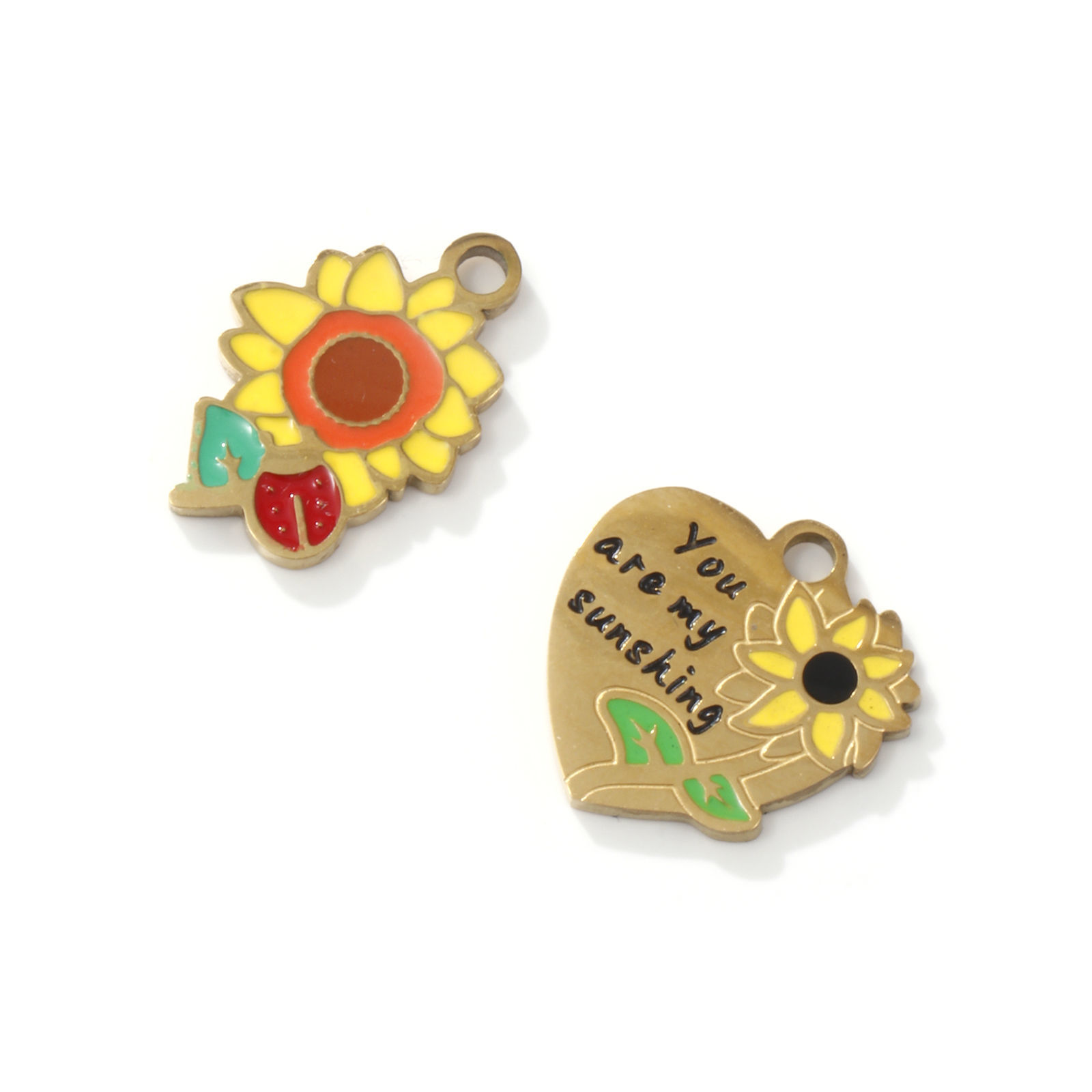 Picture of Eco-friendly PVD Vacuum Plating 304 Stainless Steel Charms 18K Gold Plated Multicolor Sunflower Enamel